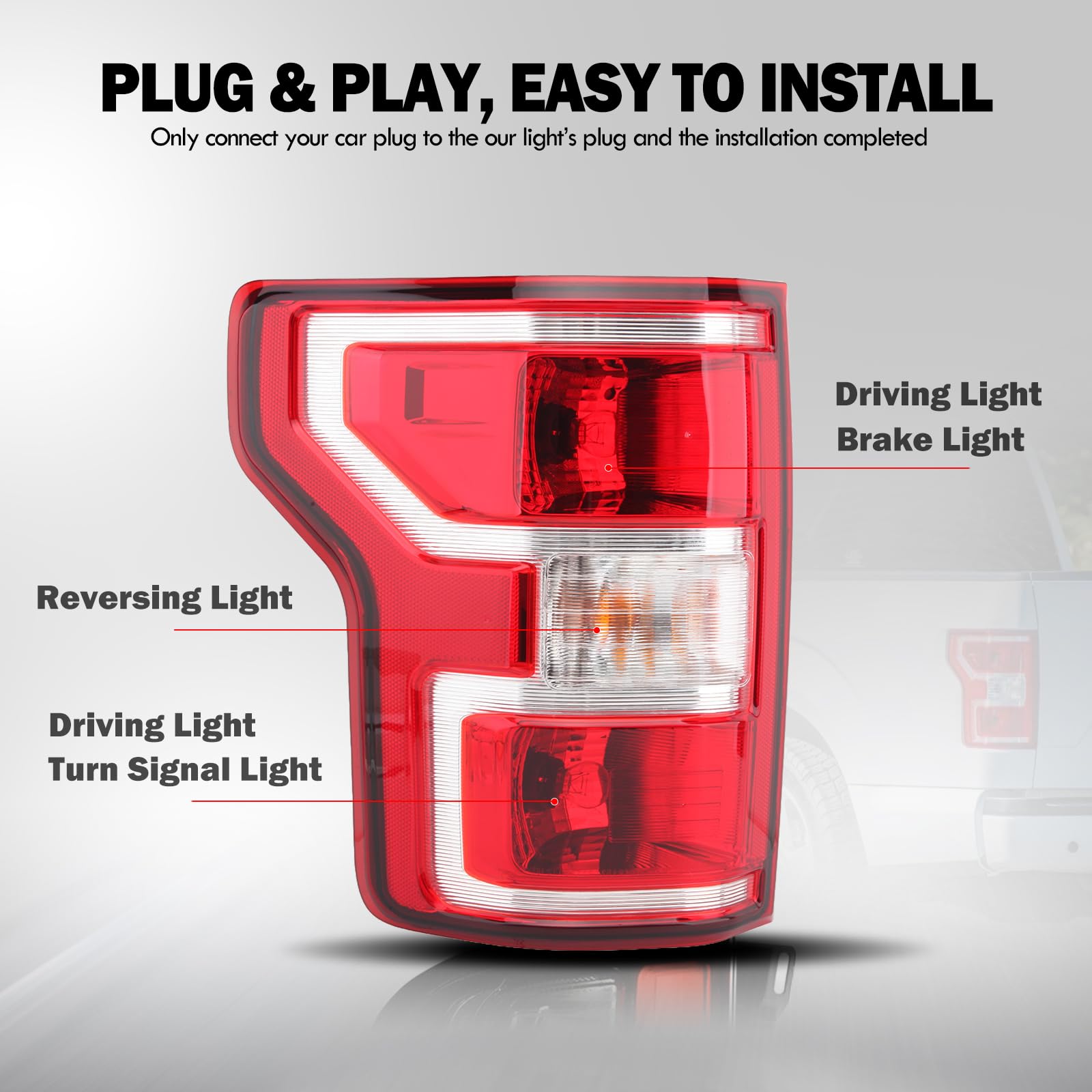 Driver Side Tail Light Assembly Compatible With Ford F-150 2018-2020 With Bulb And Harness Left Tail Lamp