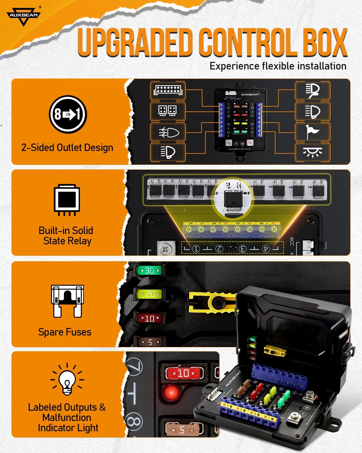 Auxbeam Switch Panel Rb80 Rgb 8 Gang Switch Panel Auto-Dimmable Multifunction Switch Panel W/Momentary Toggle Pulsed Memory, Alu