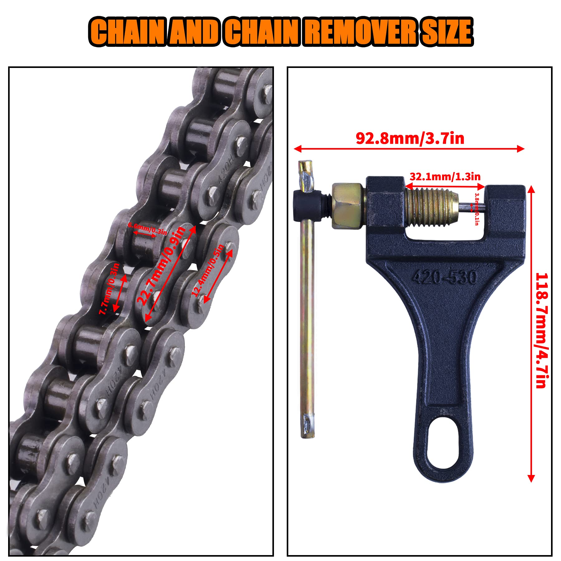Mrelc 420H Motorcycle Chain+ Chain Breaker,92-Link Heavy Duty Drive Chain