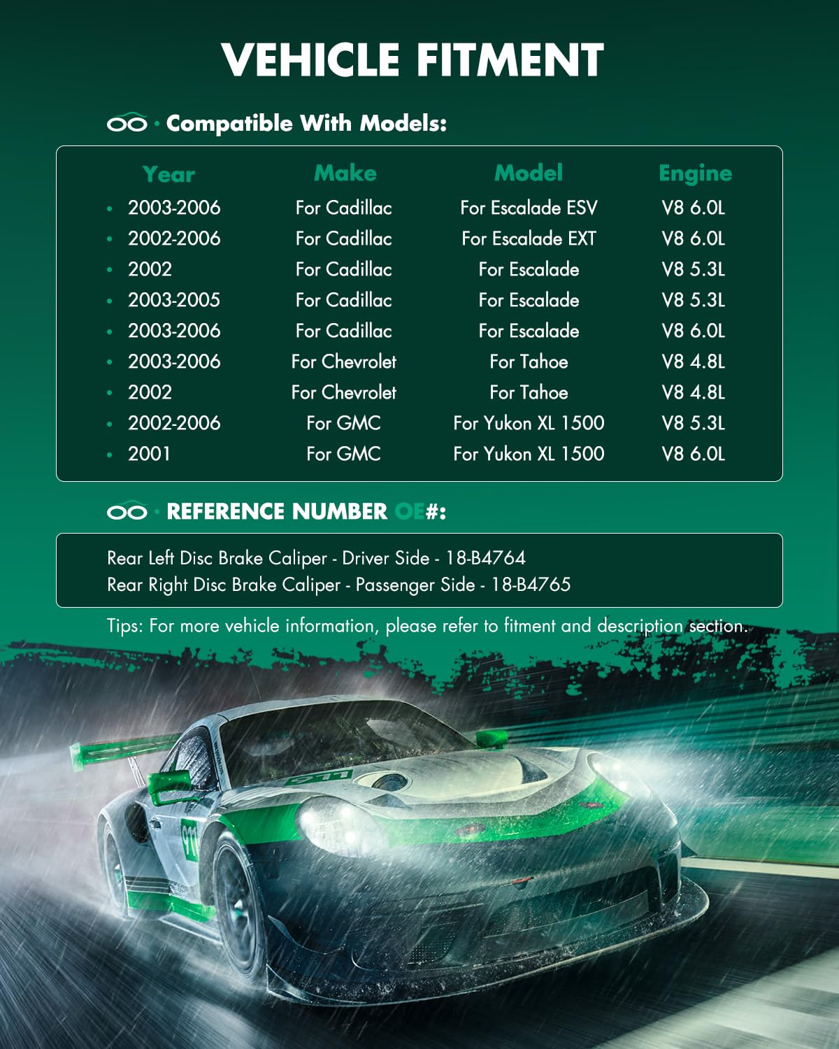 Scitoo 18-B4764 18-B4765 Rear Left & Right Brake Calipers W/Bracket For Cadillac For Escalade/For Escalade Esv,For Chevy For Ava