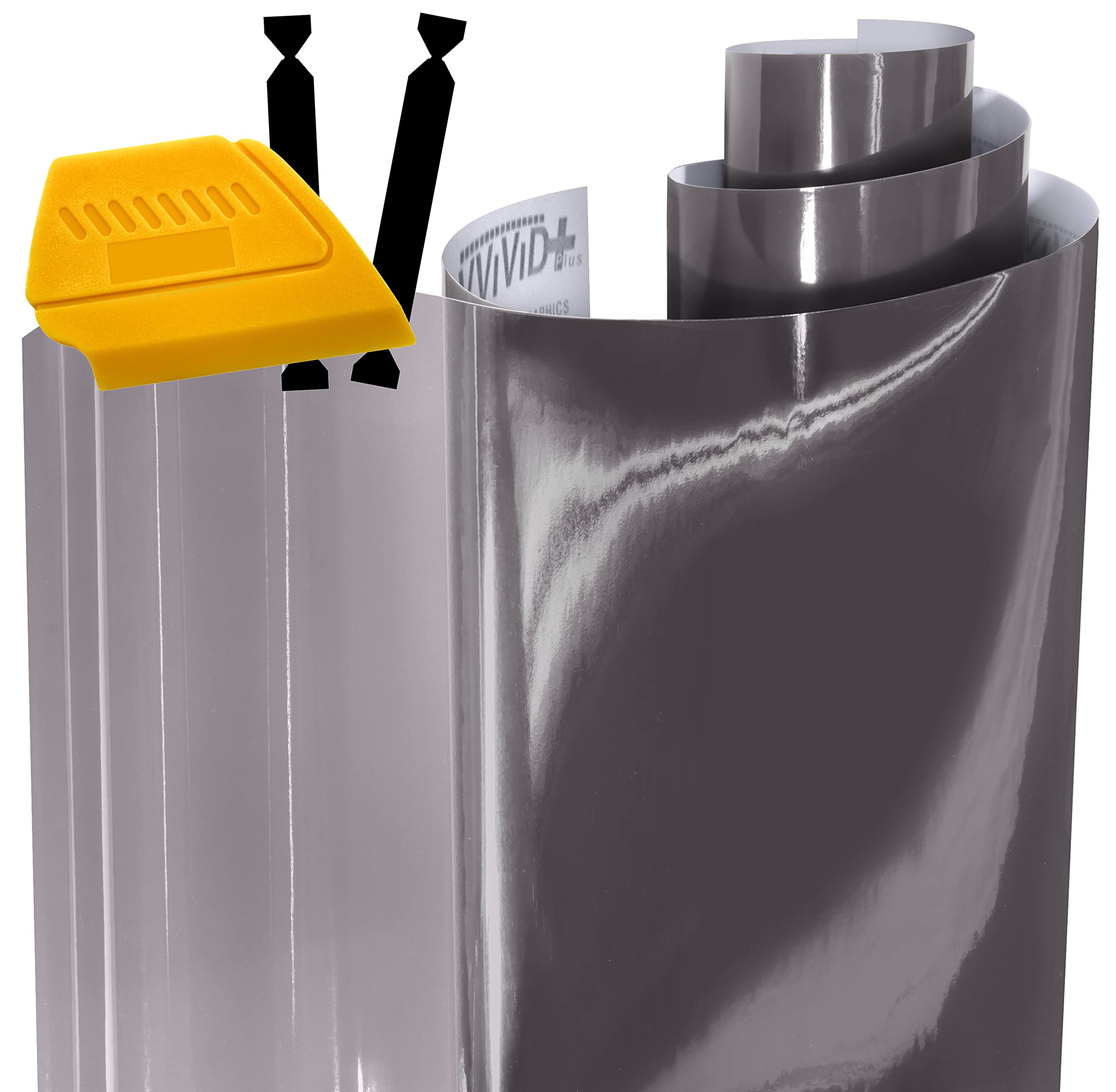 Vvivid Smoke Black Gloss Vinyl Headlight Foglight Transparent Tint Wrap Self-Adhesive (16'' X 48'' W/Detailer And Felts)