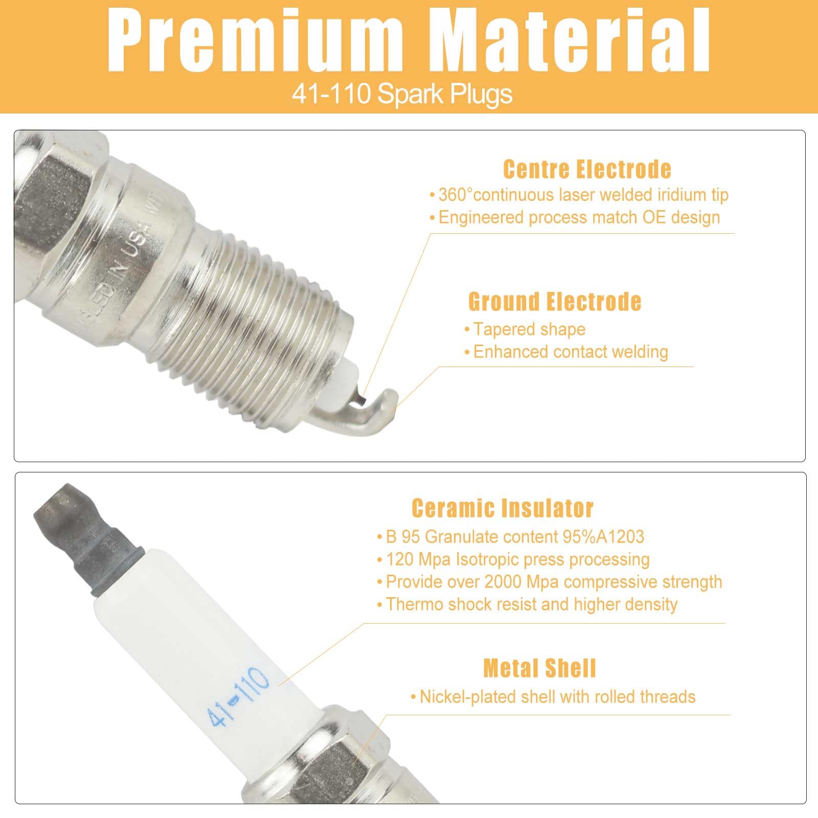 41-110 Iridium Spark Plugs & M8-48322 Spark Plug Wires for 5.3 6.0L 6.2L Chevy GMC Silverado Suburban Avalanche Cadillac Escalad