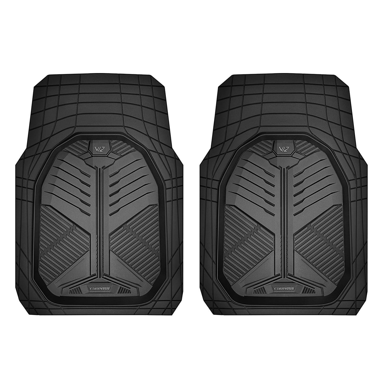 Car Pass Heavy Duty Rubber Car Mats, Deep-Dish 2-Piece Car Floor Mats Front Only, All Weather Protection Universal Trim-To-Fit F
