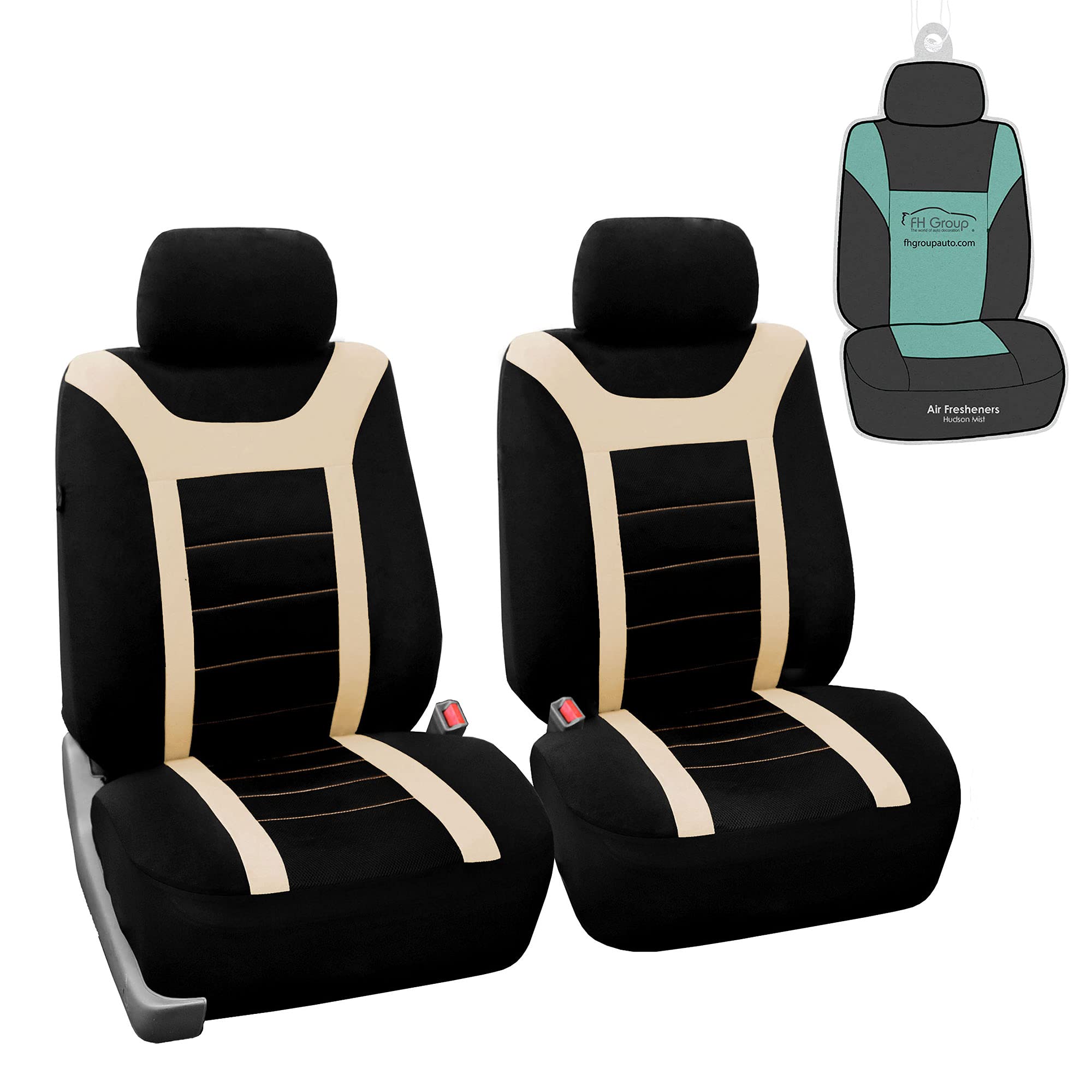 Fh Group Car Seat Covers Sports Seat Covers Front Seats Only, Airbag Compatible Beige Black Automotive Seat Cover Combo Small Ca