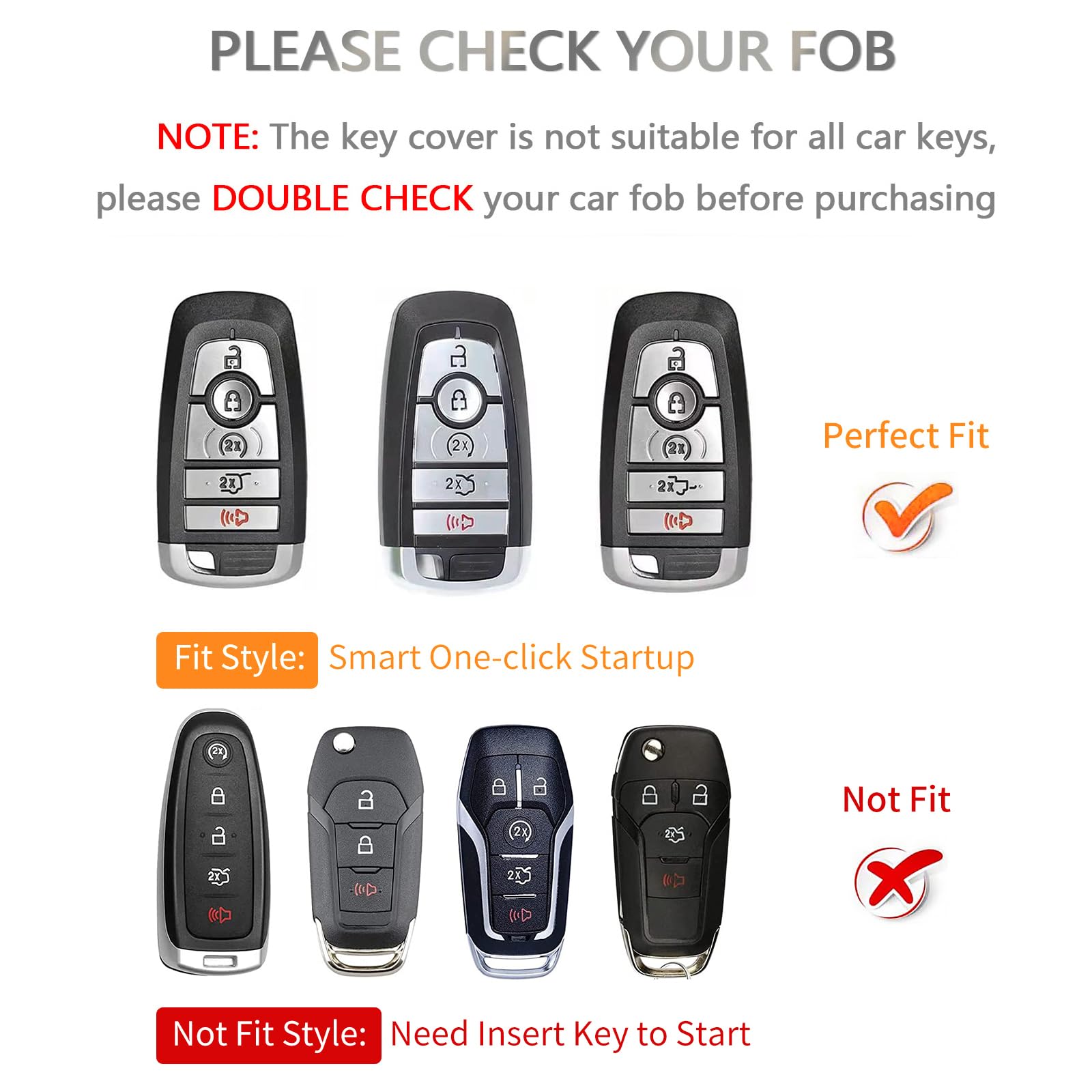 OFFCURVE TPU Car Key Fob Case Cover - Compatible with Ford Fusion, Explorer, Escape, F150, F250, F350, F450, F550, Expedition -