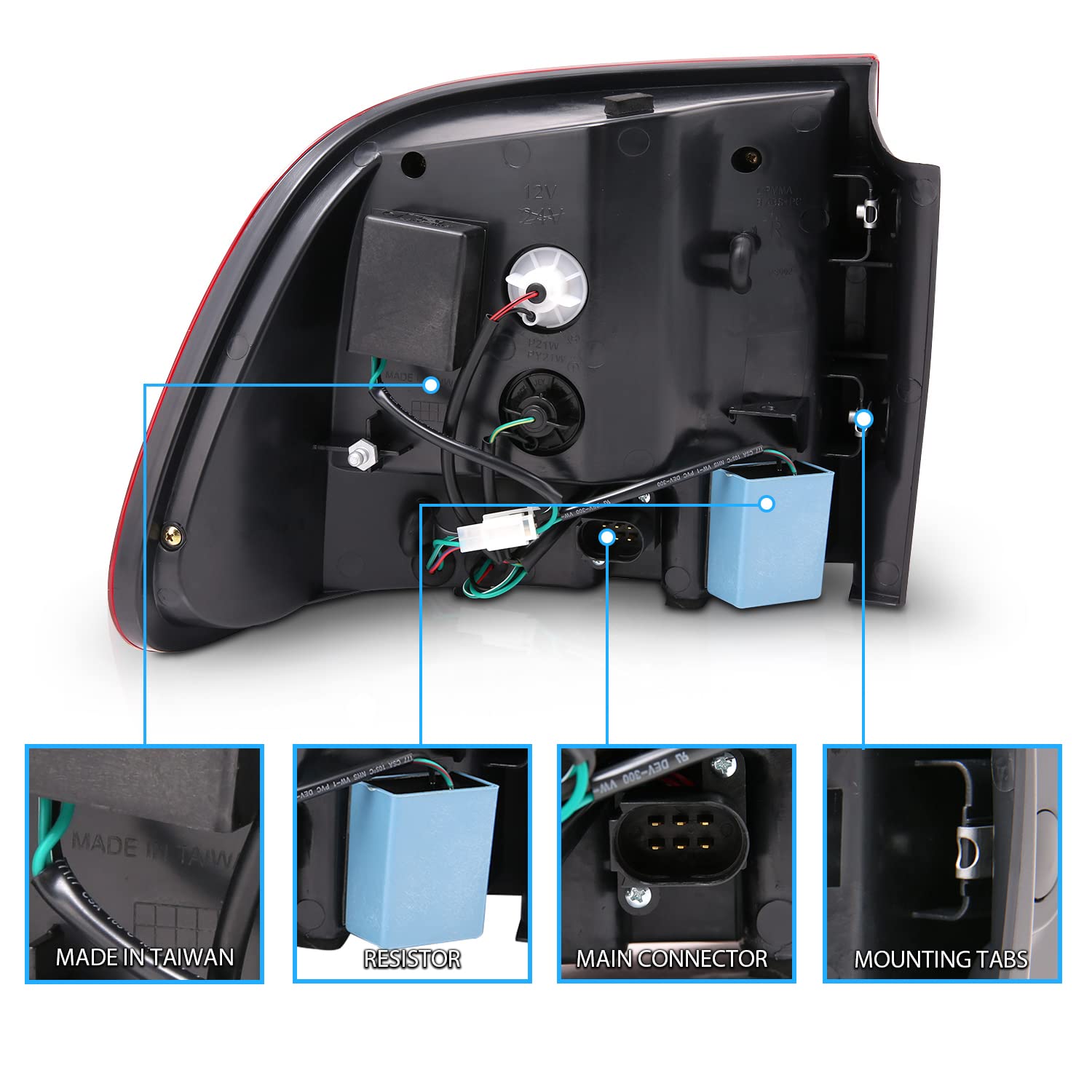 AmeriLite LED Tail Lights Pair for Porsche Cayenne SUV - Red, Driver & Passenger Side