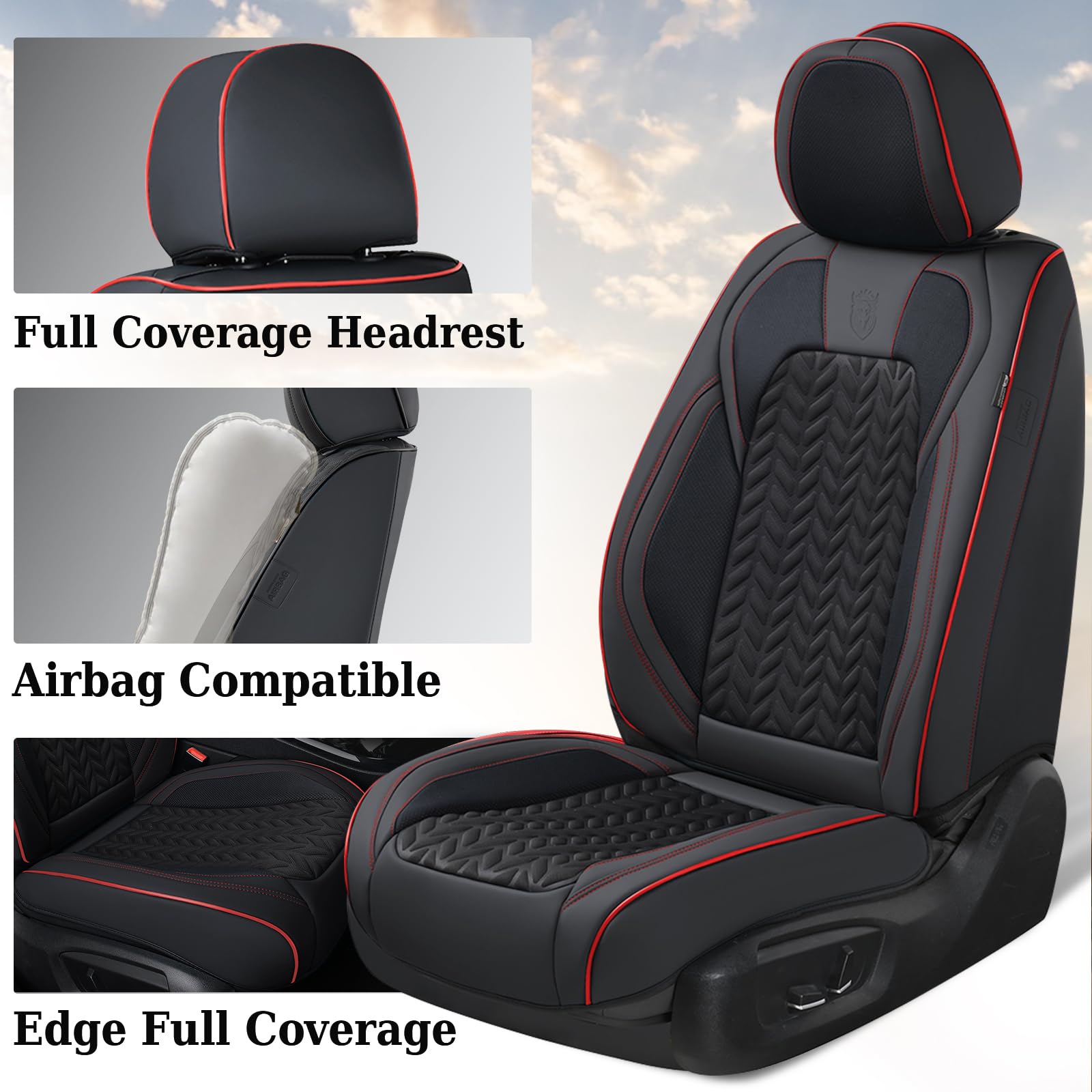 Coverado Front Seat Cover, Car Seat Cover Winter, 2Pcs Car Seat Protector, Seat Covers For Cars, Breathable Faux Leather Car Sea