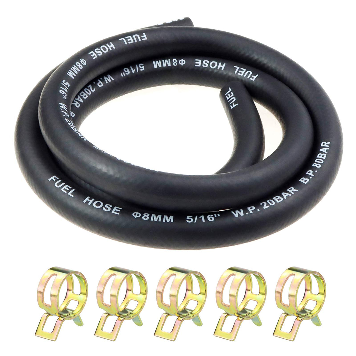 Zemoner 5/16” Inch Fuel Gas Line 3.28 Feet With 5 Pcs Hose Clamps For Boat Marine Outboard Gas Diesel Petrol