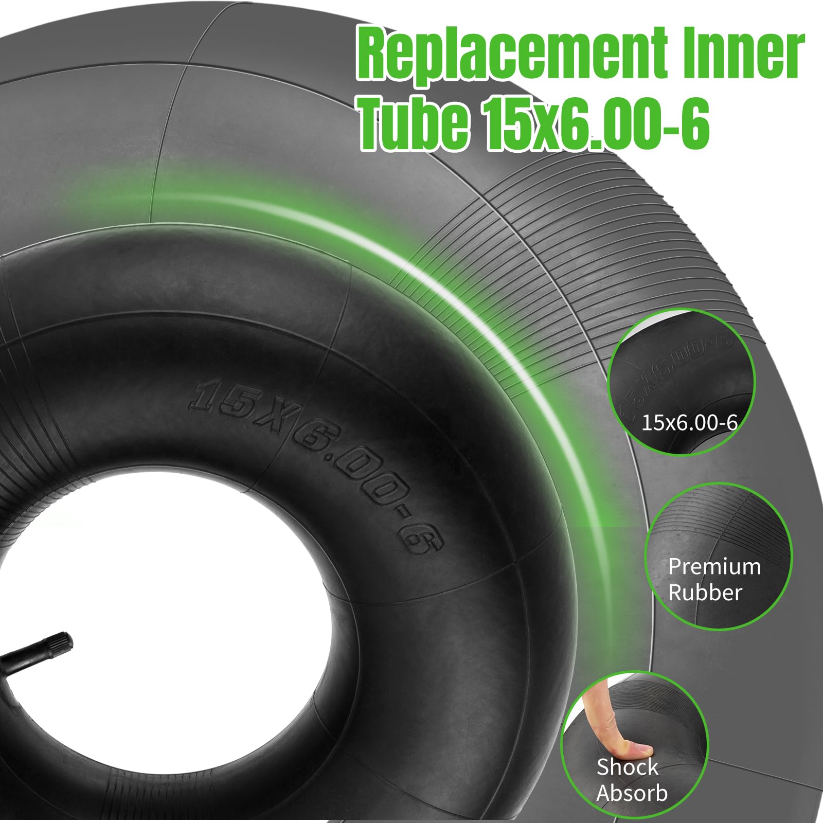 15X6.00-6'' Inner Tubes, 2 Pack Heavy Duty 15X6-6 Replacement Tire Inner Tube With Tr-13 Straight Valve Stem For Lawn Mower, Rid