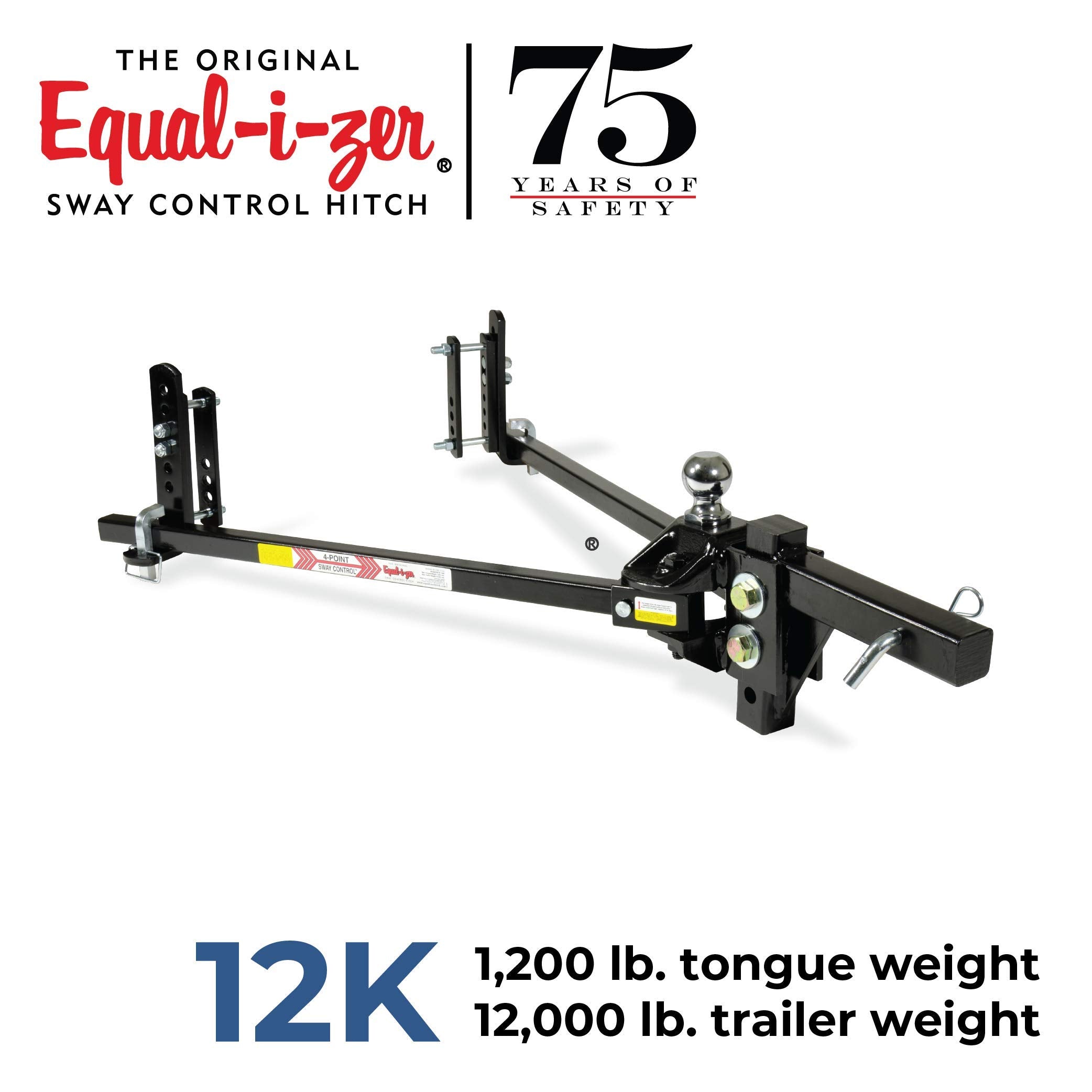 Equal-I-Zer 4-Point Sway Control Hitch, 90-00-1200, 12,000 Lbs Trailer Weight Rating, 1,200 Lbs Tongue Weight Rating, Weight Dis