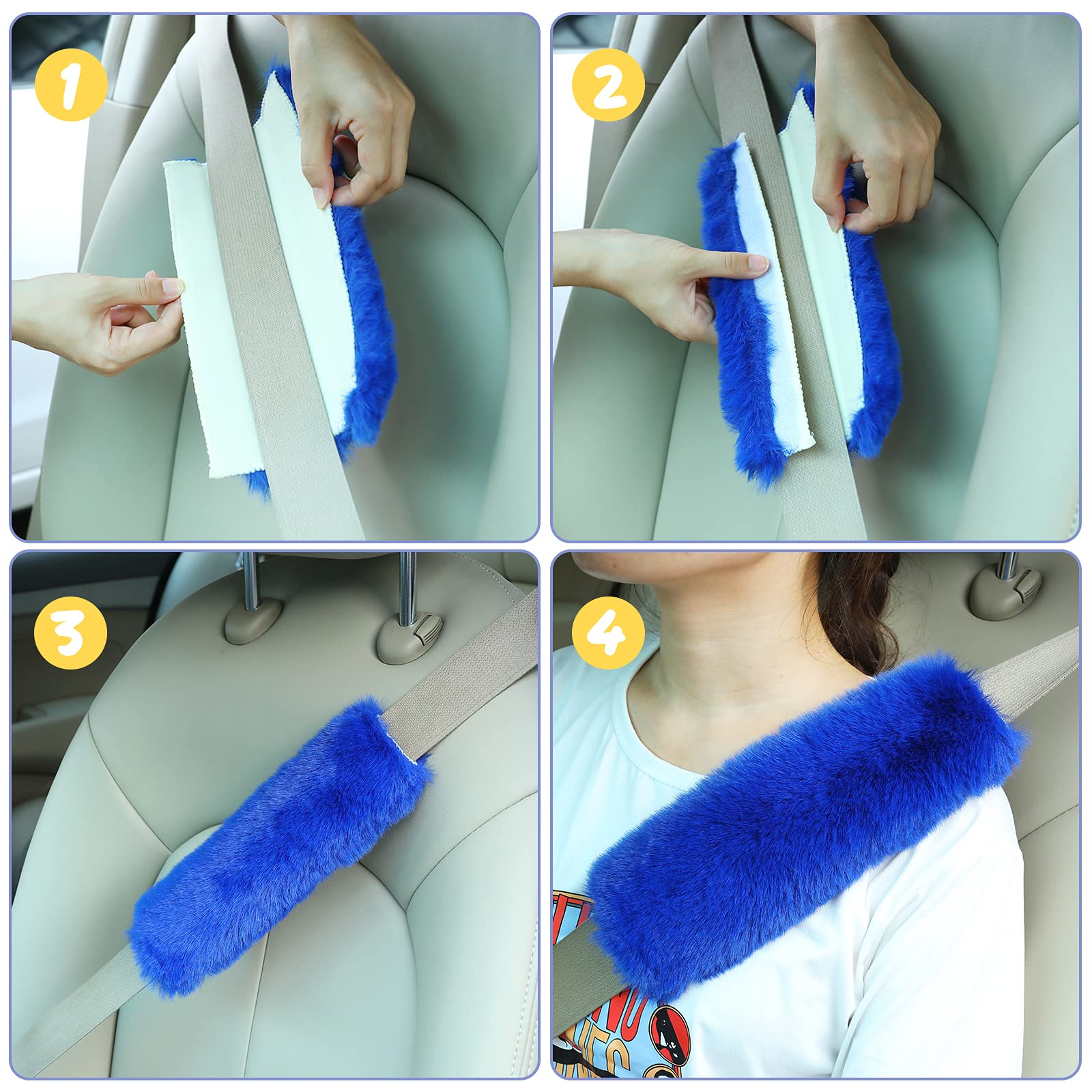 Boao 4 Pack Faux Sheepskin Car Seat Belt Pads Seatbelt Protector Soft Seat Belt Shoulder Strap Cover Comfort Harness Pad(Blue, 9