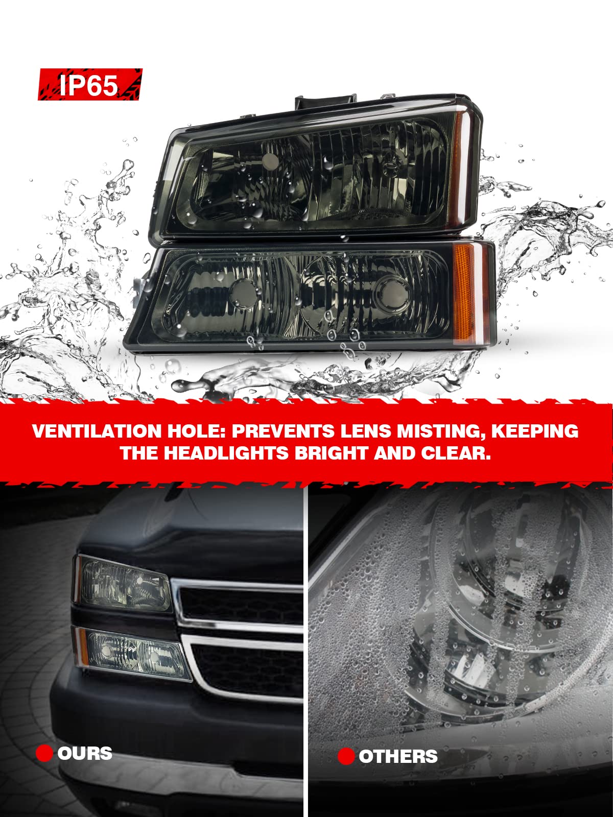 Torchbeam Silverado Headlights Assembly Pair For 2003-2006 Chevy Silverado/Avalanche 1500Hd/2500Hd/3500 Replacement Headlight Set Chrome Amber Reflector Smoke Lens Headlight Housing