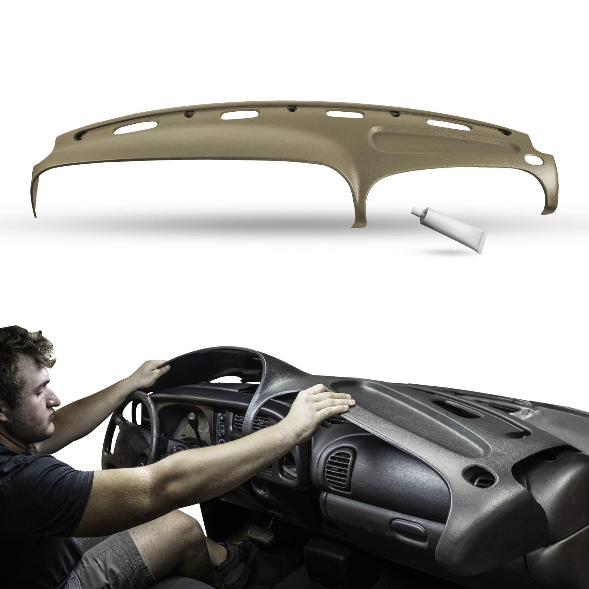 Dashskin Molded Dash Cover Cap Compatible With 1998 1999 2000 2001 Dodge Ram 1500 (98-02 Ram 2500 & 3500) In Camel - Made In The