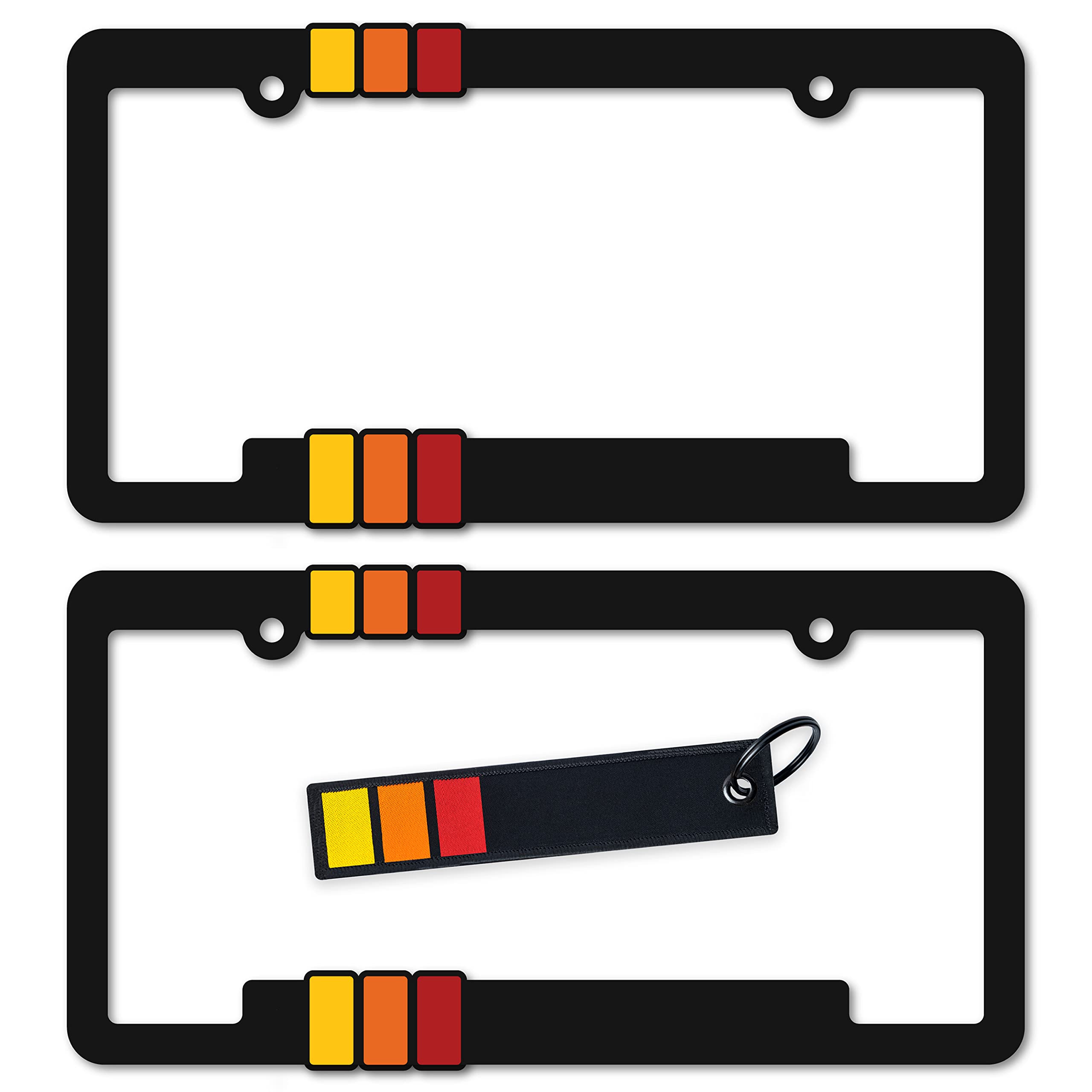 Tri-Color Retro License Plate Frame Bracket Classic Heritage Colors Compatible with Toyota w/ Keychain ((2) Tri-Color Frames wit