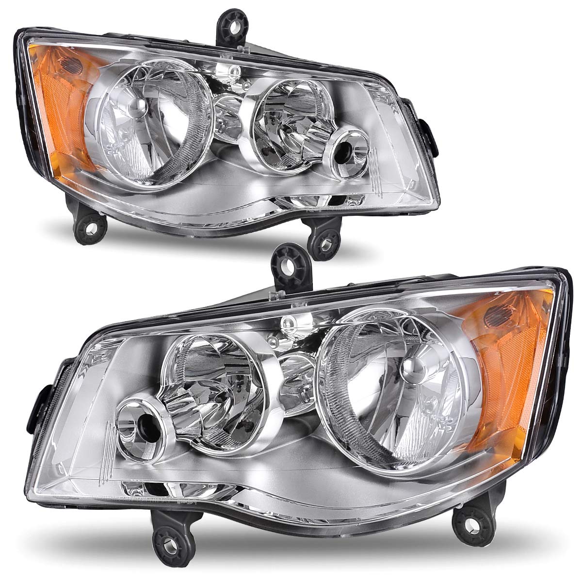 Autosaver88 Headlight Assembly Compatible With 2011-2020 Dodge Grand Caravan / 2008-2016 Chrysler Town & Country Chrome Housing