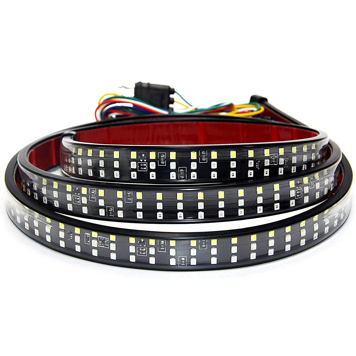 Triple Row LED Tailgate Light Bar 60 Inch LED Flexible Strip for Truck 5 Functions Red White Yellow Switchback, Sequential Turn 