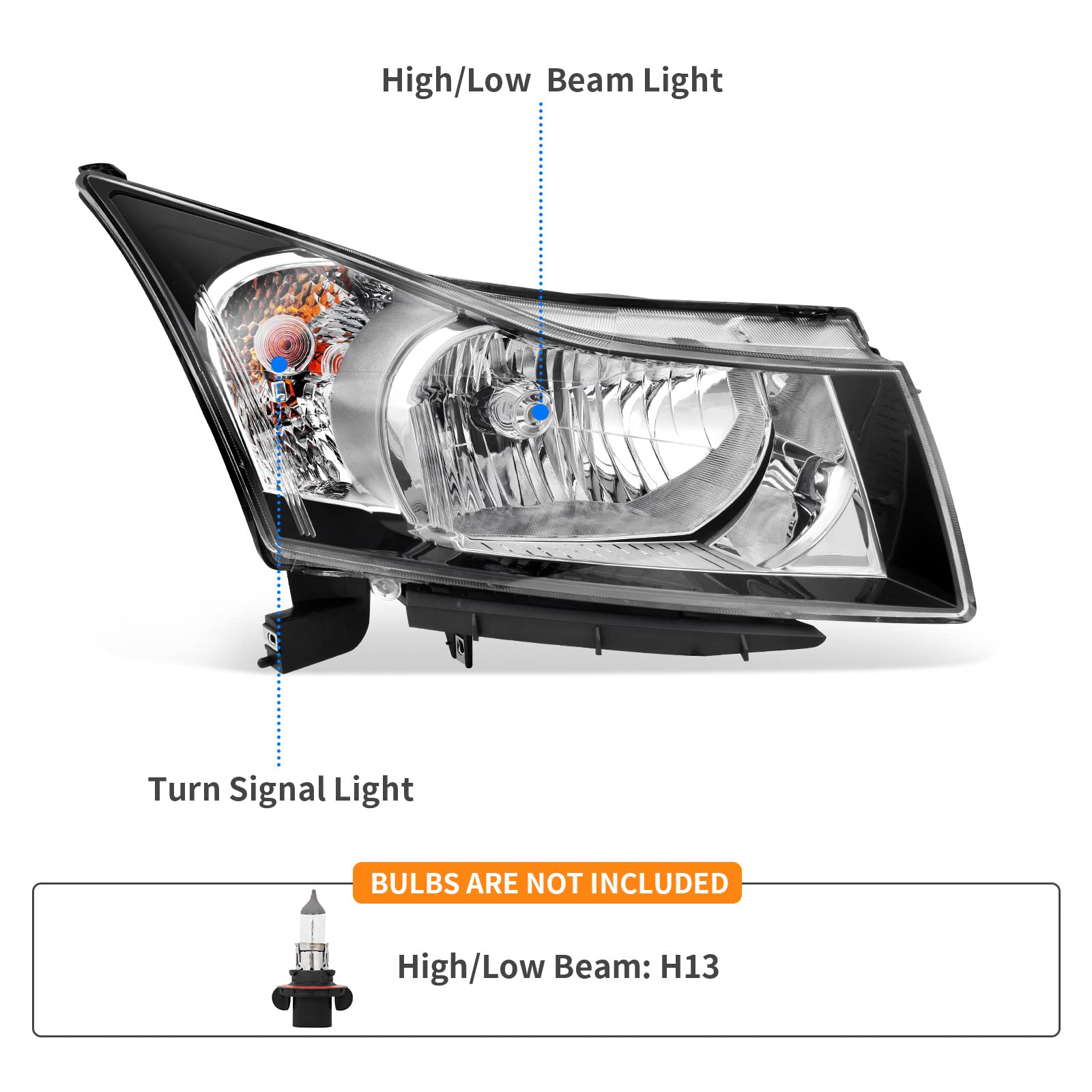 Dwvo Headlight Assembly Compatible With 2011 2012 2013 2014 2015/11 12 13 14 15 Chevy Chevrolet Cruze, 2016 Chevy Cruze Limited