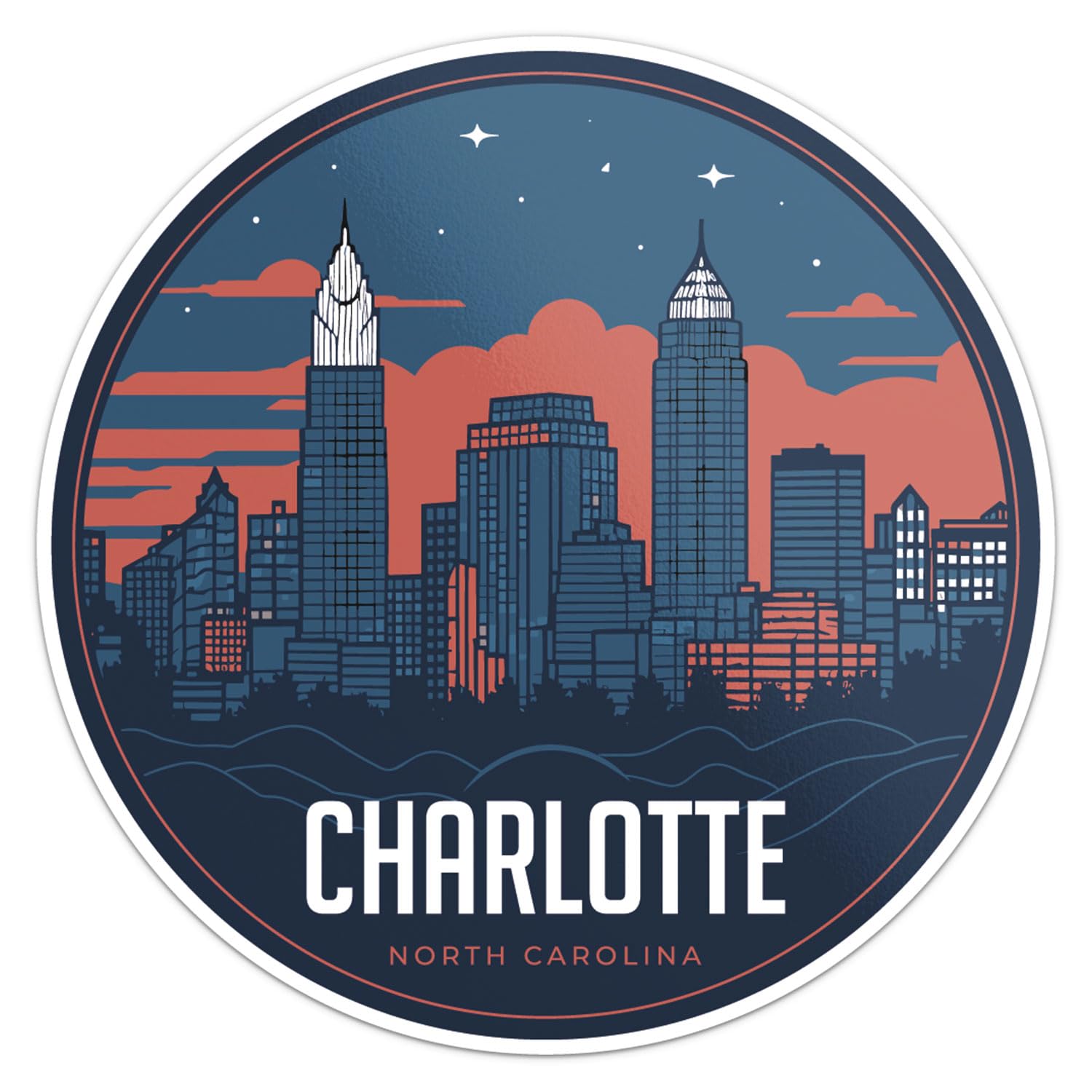 Charlotte City Sticker - Waterproof Vinyl Decal for Car Bumper, Laptop, Water Bottle, Wall, and Window, Size - 3'' Longer Side