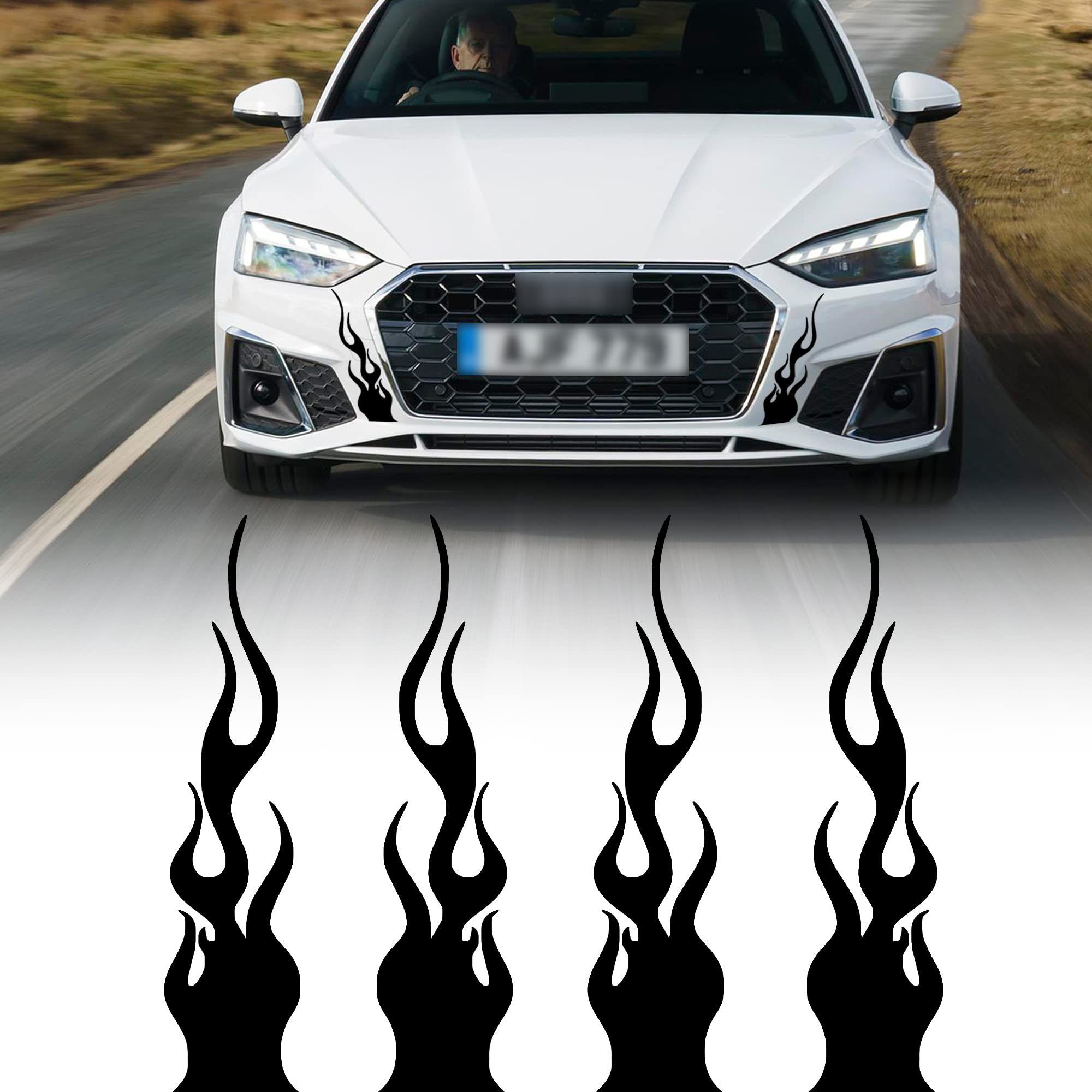 Tomall 4 Pcs 11.4'' Flame Reflective Sticker For Car Vinyl Racing Sports Flame Stripe Decal For Golf Cart Off-Road Vehicles Moto