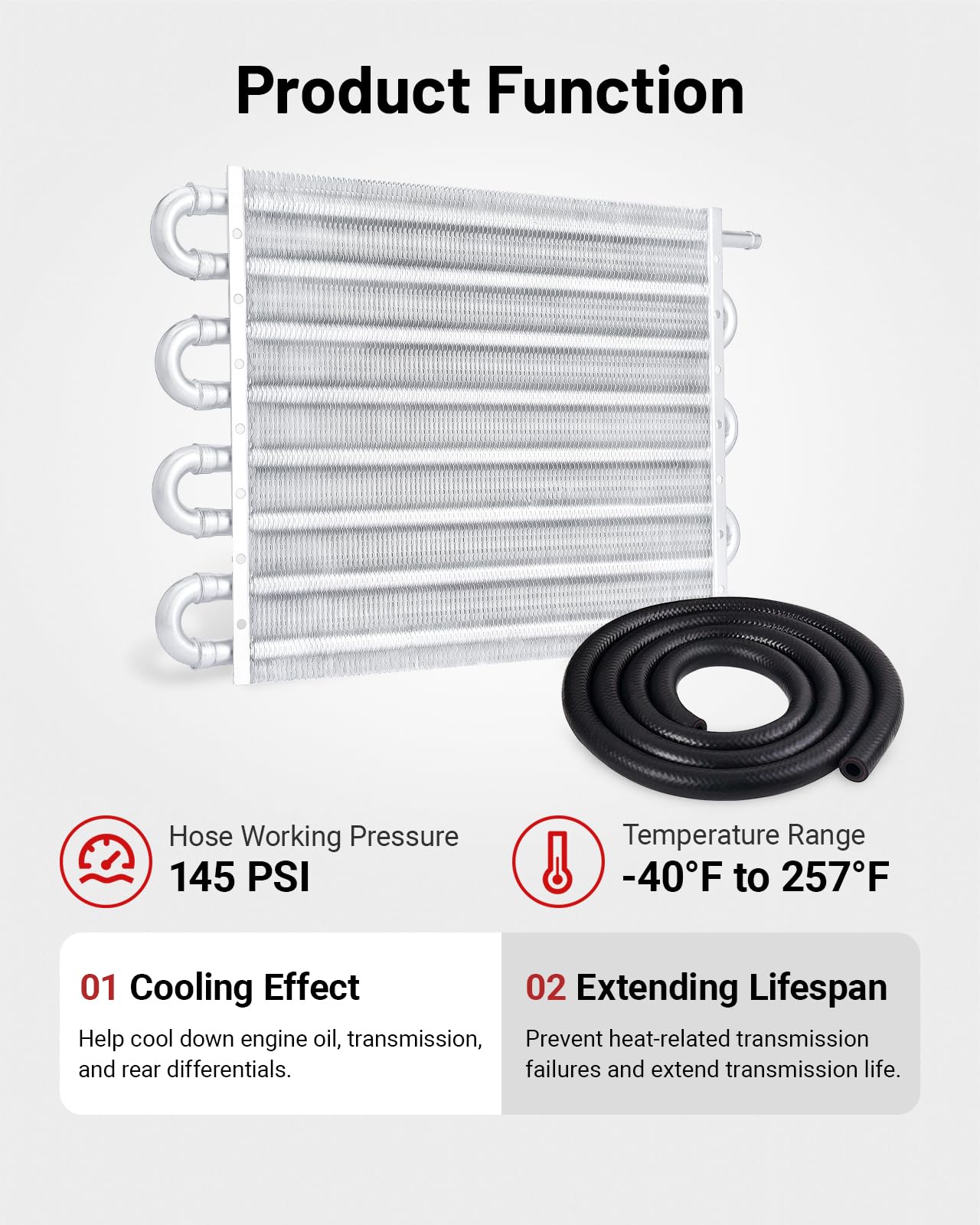 Evil Energy 5/16'' Transmission Oil Cooler, 8 Pass Tube And Fin Cooler Kit Universal Aluminium Silver