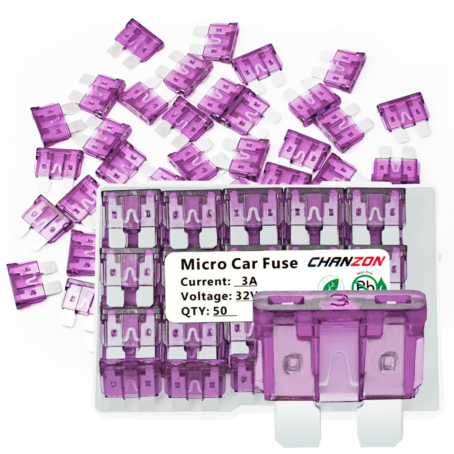 Chanzon (50Pcs) Ul Listed 3A Standard Blade Fuse Atc/Ato/Apr 3 Amp 12V 24V 32V Auto Fuses Fast Blow For Automotive Car Rv Truck