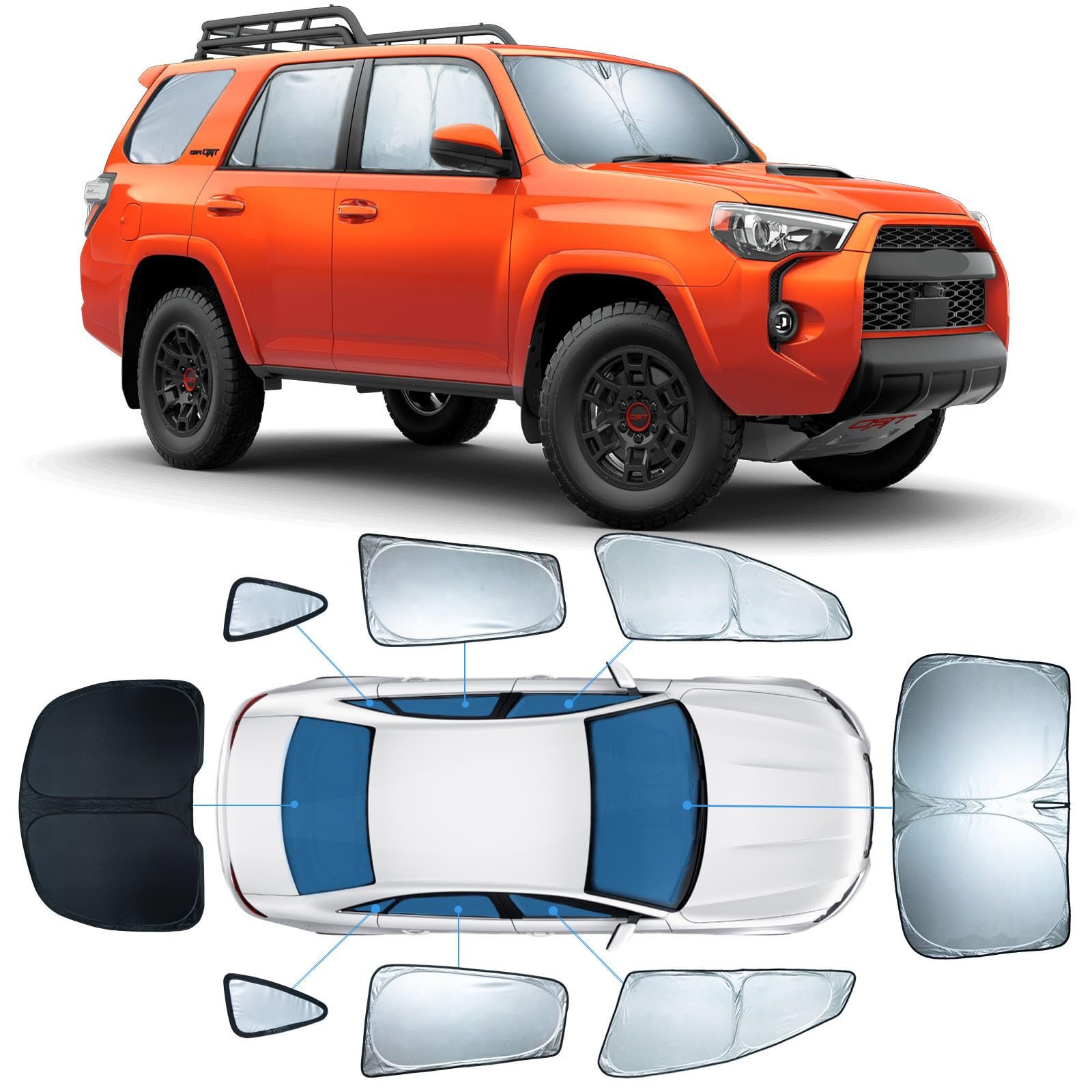 8 PCS Sun Shades for Toyota 4Runner Windshield Sunshade, 2-Layer Full Window Shades for 4-Runner 2019-2025 Front Rear Side Windo