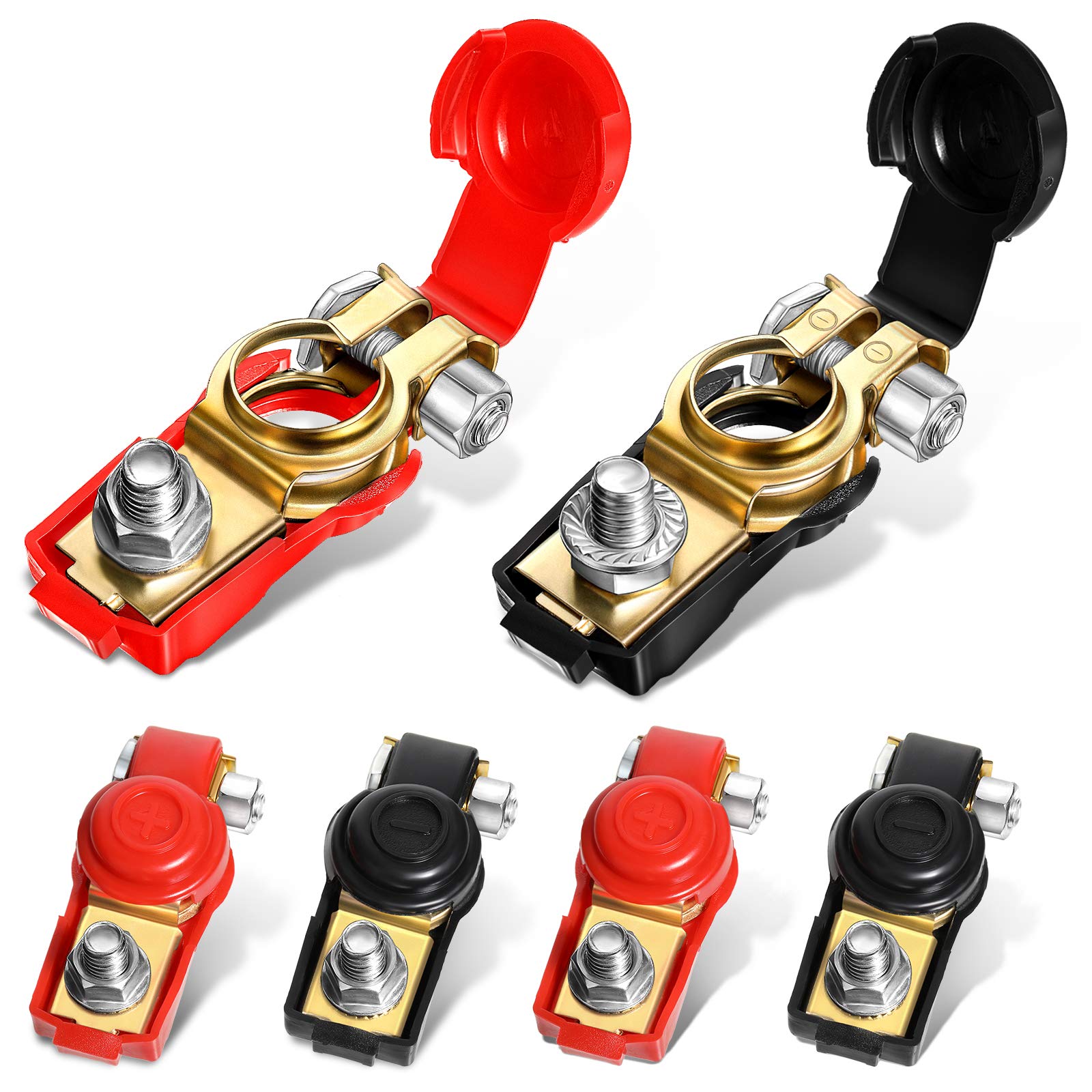 Frienda 6 Pcs Car Copper Battery Terminal Clamps Connectors Quick Release Battery Terminals Clamps Negative and Positive, 12v/ 2