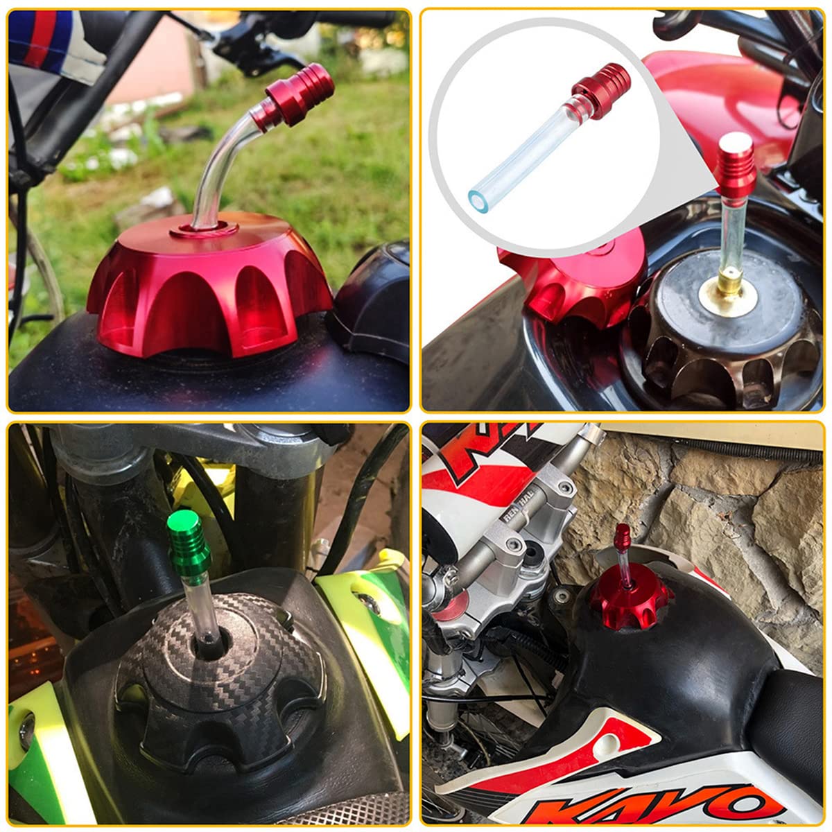 5PCS Motorcycle Gas Fuel Tank Cap Vent, Breathing Tube Hose Two-Way Fuel-Saving Vent Breather Cap, CNC Aluminum PVC Vent Hose Tu