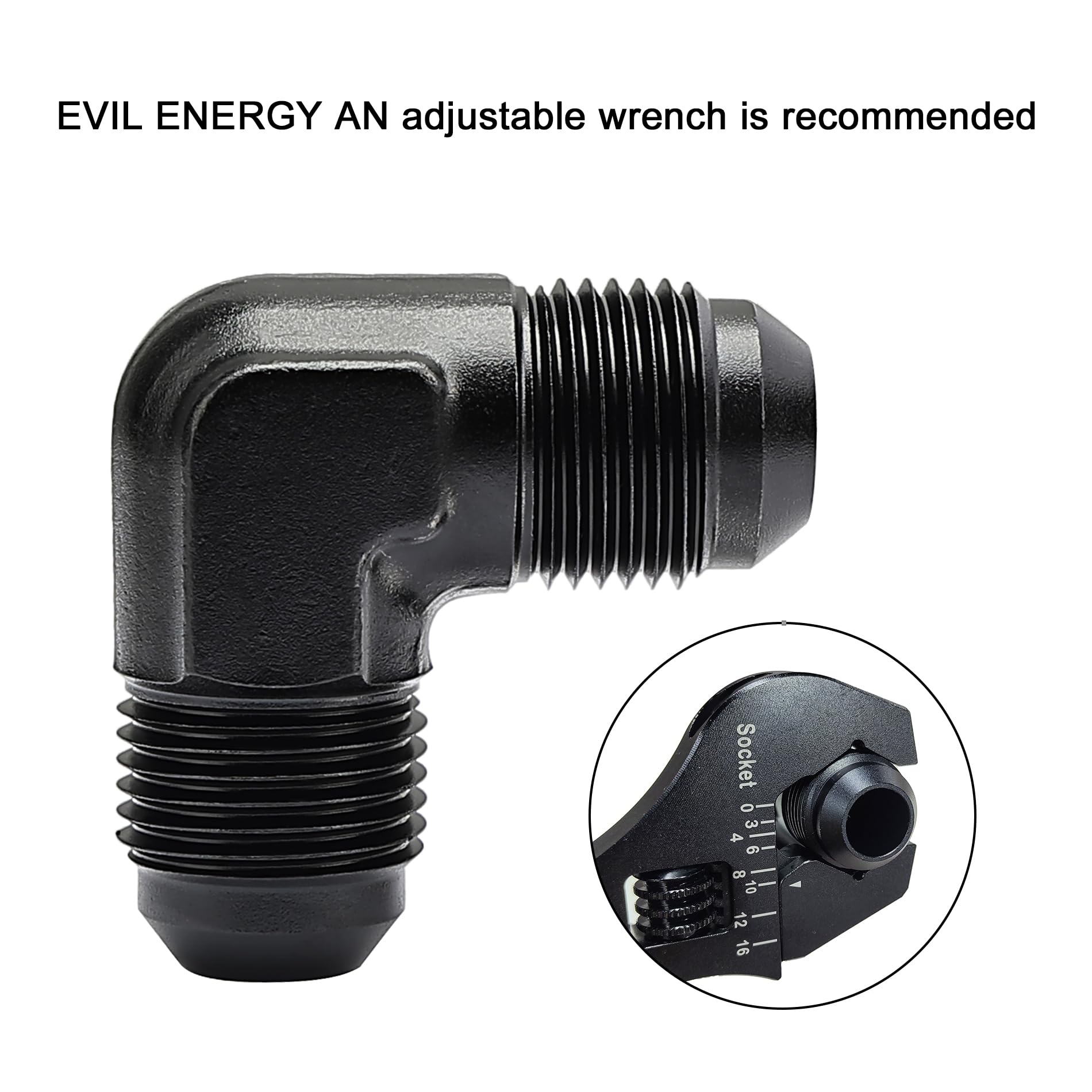 EVIL ENERGY 8AN Male to Male Flare 90 Degree Union Coupler Fitting Coupling Aluminum Black