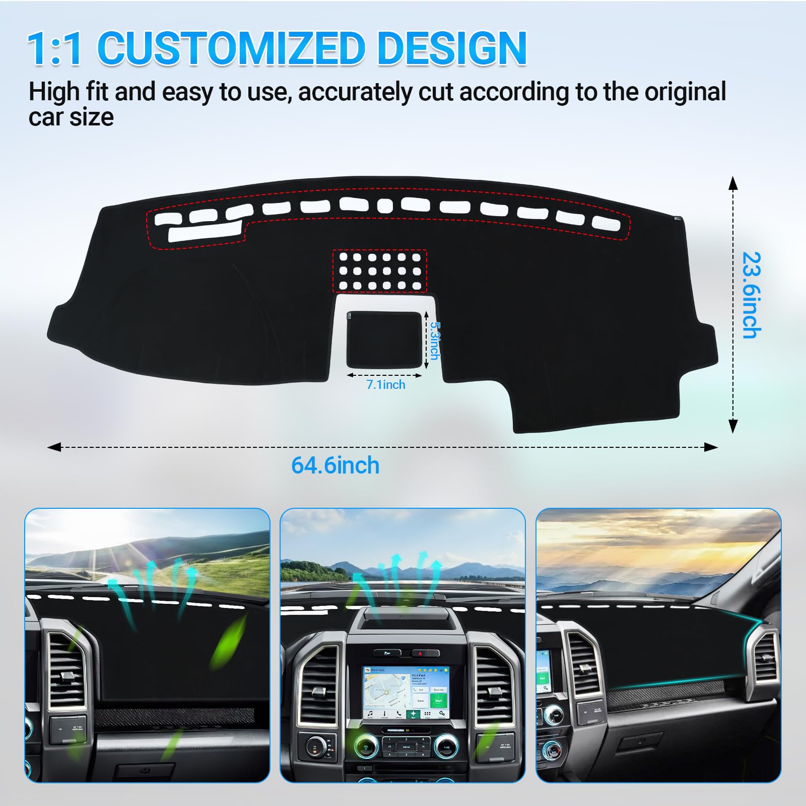 Shinehome Dashboard Cover Dash Mat Compatible With 2015 2016 2017 2018 2019 2020 Ford F150 Dash Covers Interior Dash Board Acces