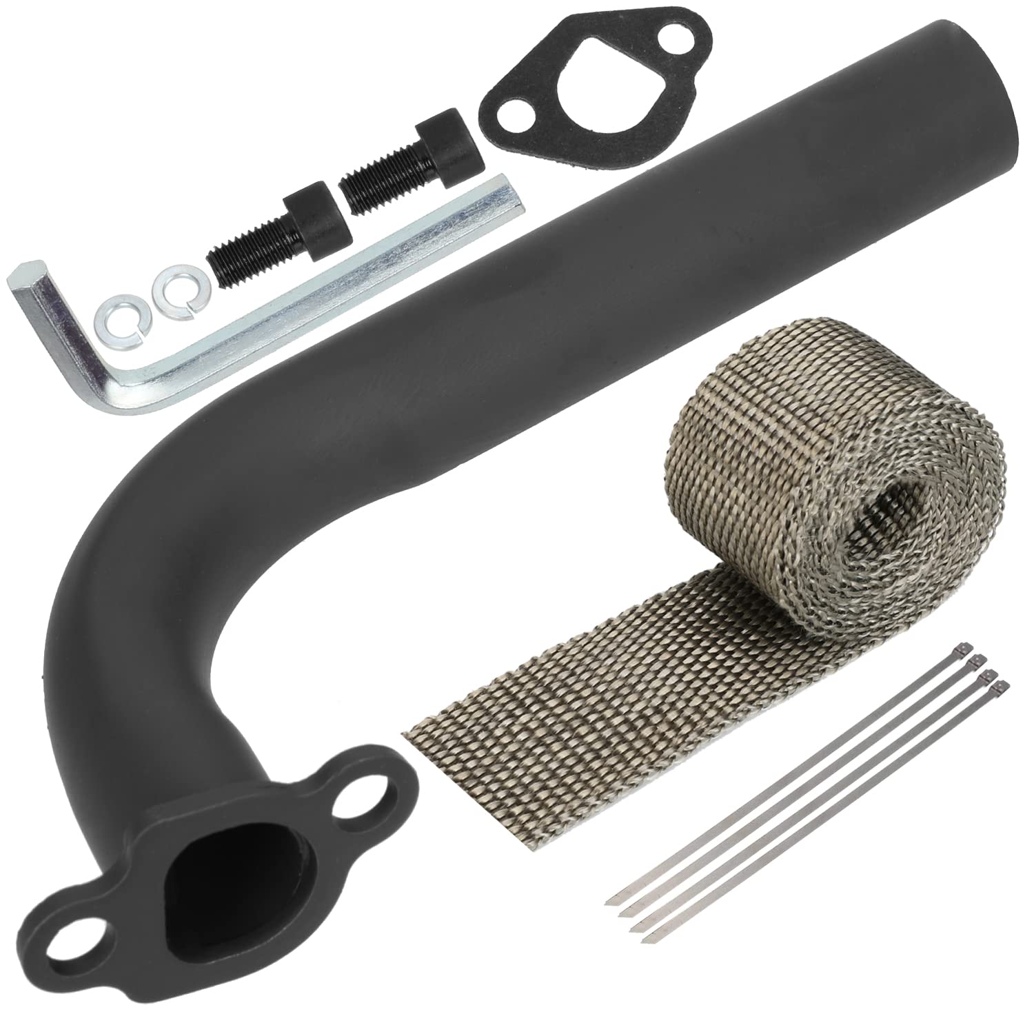 Yoxufa 212Cc Exhaust Pipe Header For Predator 212Cc 196Cc 224Cc 6.5Hp Gx160 Gx200 Small Engine Coleman Ct200U Ct200U-Ex Bt200X Kt196 Baja Warrior Massimo Mb200 Mini Bike Go Kart Performance Parts