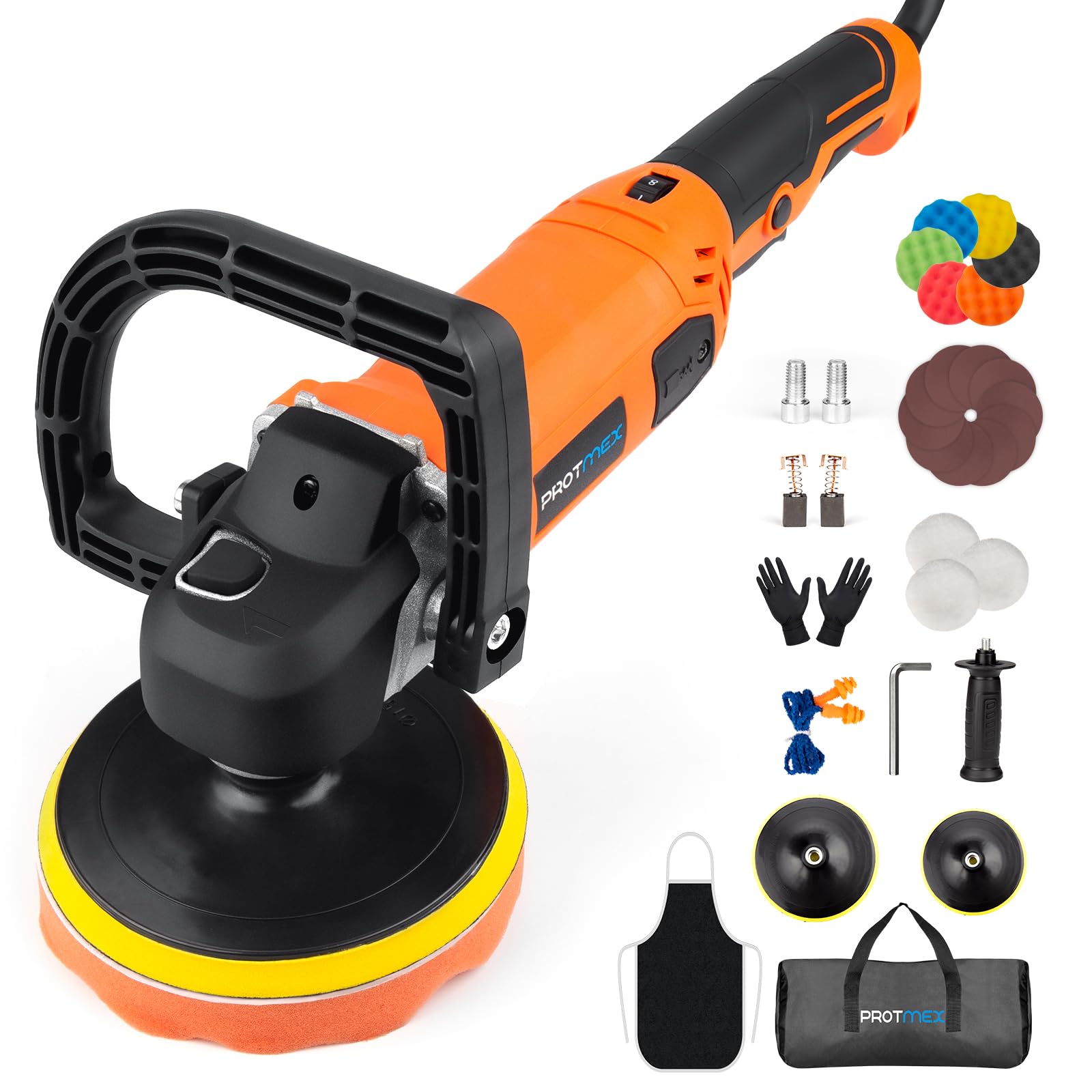 Buffer Polisher,1600W 7 Inch/6 Inch Rotary Buffer Polisher Waxer, 8 Variable Speeds 500-3500 Rpm,Car Buffers And Polishers Kit,