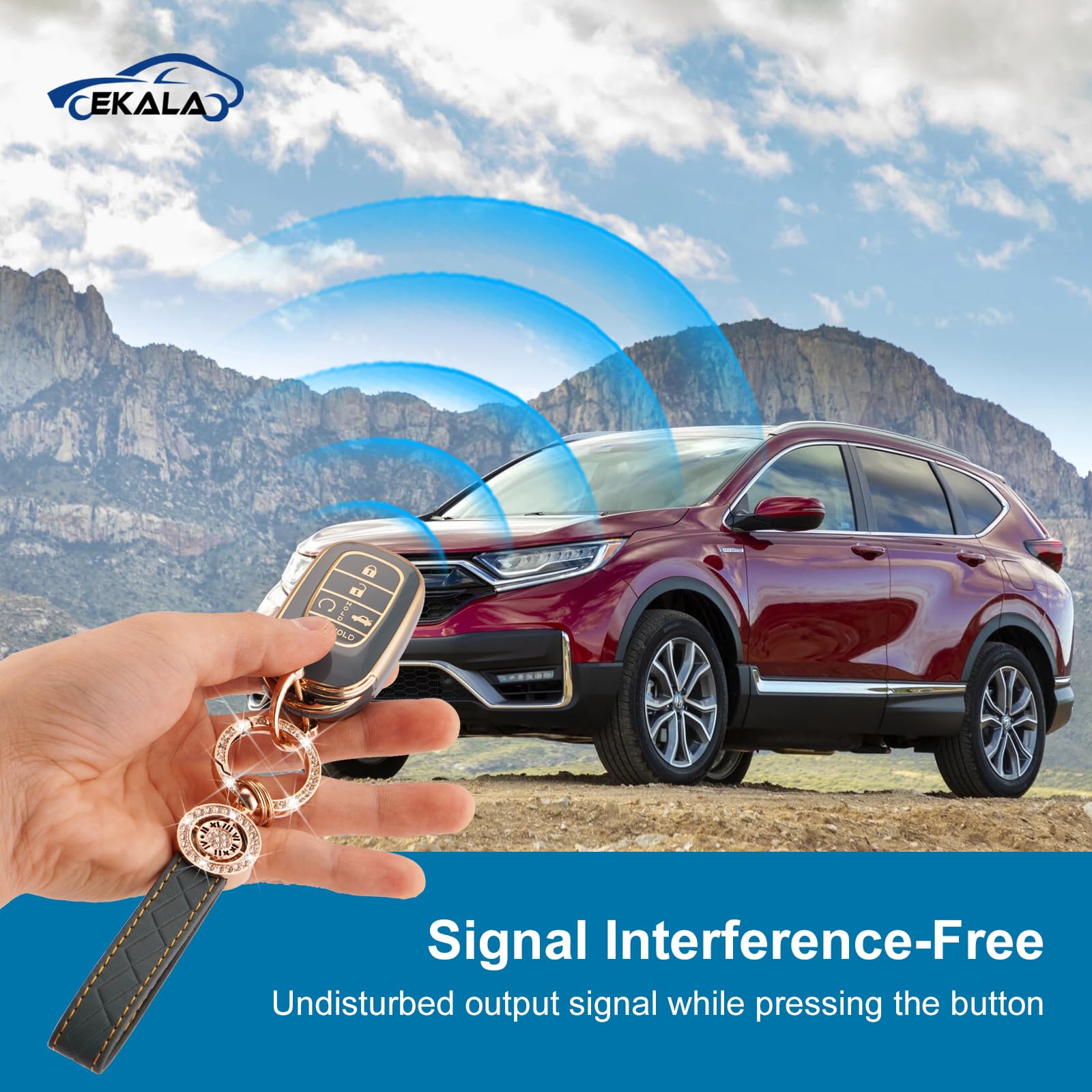 EKALA for Honda Key Fob Cover with Leather Key Fob Keychain, 5 Buttons Soft TPU Keys Shells Compatible with 2023 2024 Honda Civi