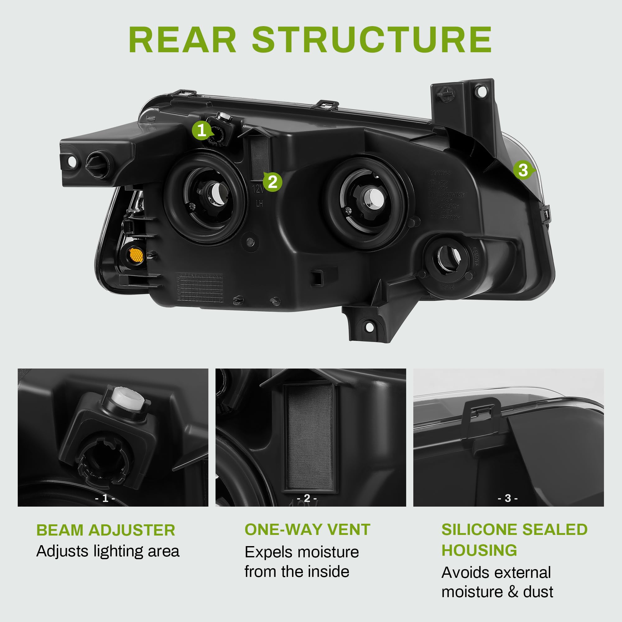 Autosaver88 Headlight Assembly Compatible With 2006-2010 Dodge Charger Black Housing Amber Reflector With Corner Signal Lights