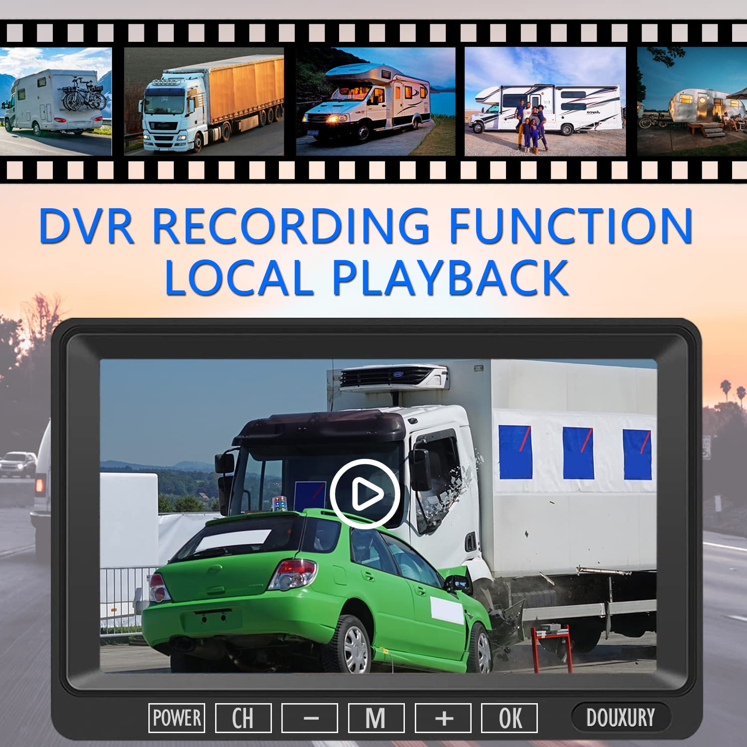 Wireless Backup Camera For Rv Truck Trailer Camper Bus 5Th Wheel 3 Rear/Side View Cameras 1080P 4-Split 7'' Screen With Adapter