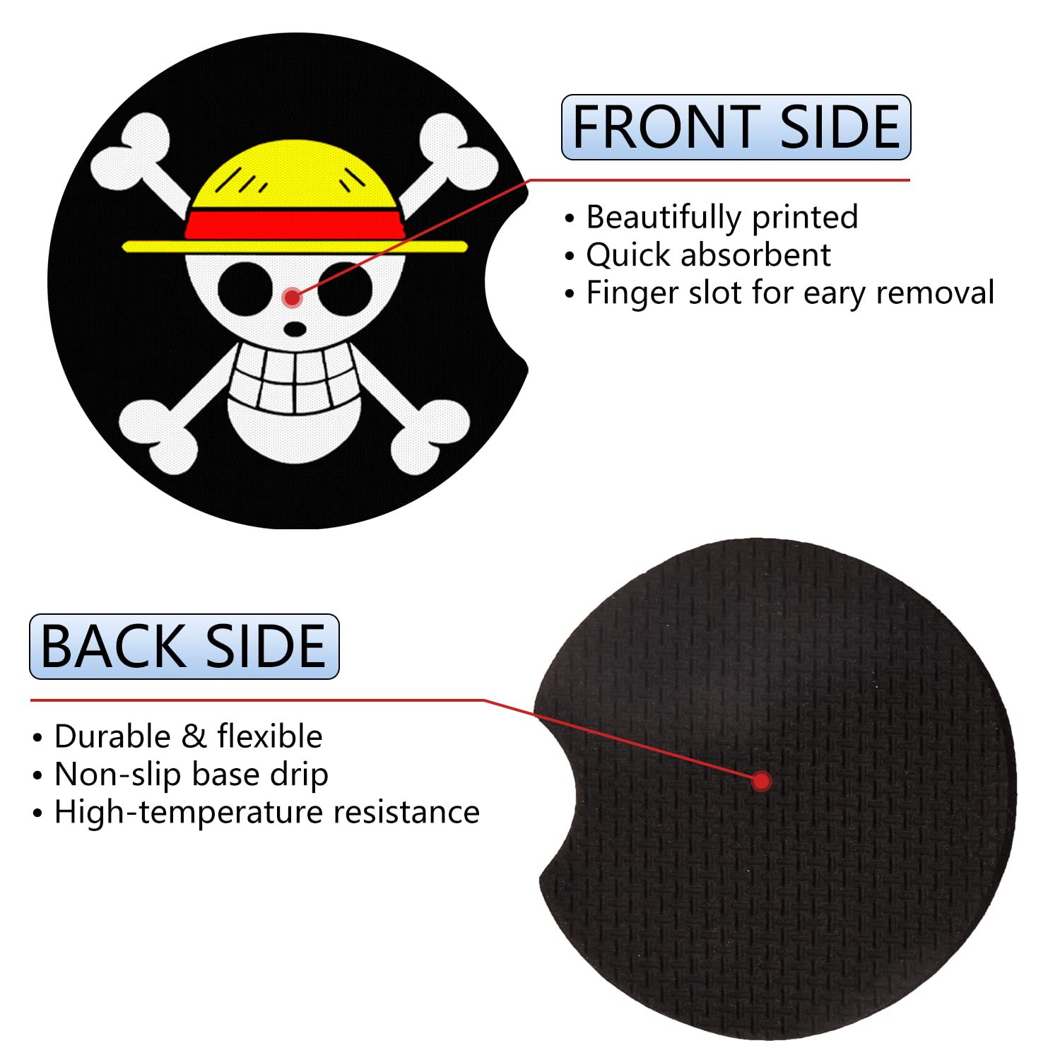 Car Cupholder Coaster Absorbent 2 Pack Trendy Cool Anime Skull Design Rubber New Automotive Cup Holder Decal Decor Accessories F