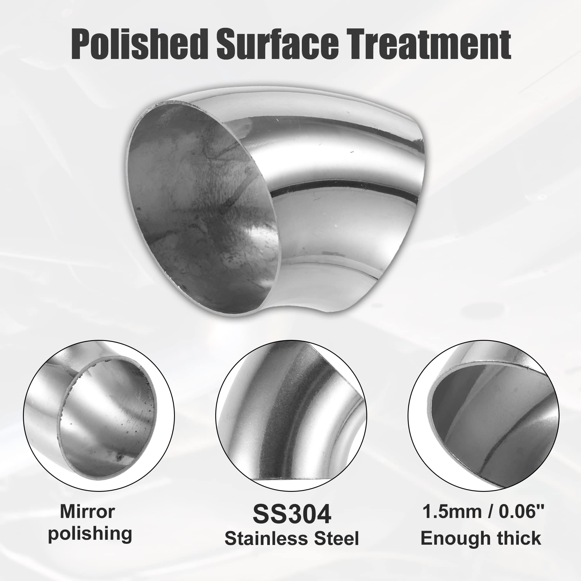 X AUTOHAUX 4 Pcs OD 4 Inch 45 Degree SS304 Stainless Steel Bend Tube Exhaust Elbow Pipe for Car Modified Exhaust System 4'' Pipi