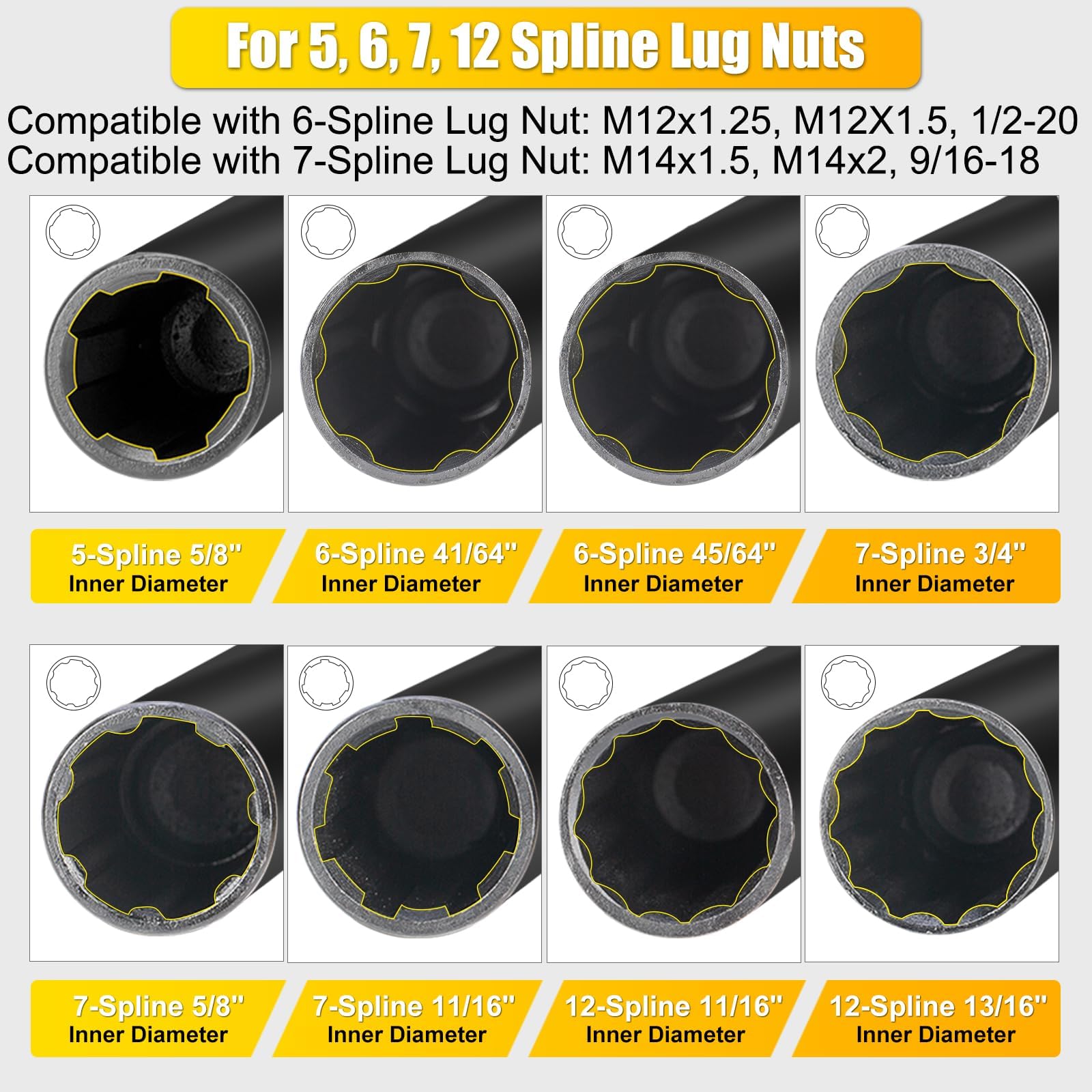 Topec 16-Piece Locking Lug Nut Master Key Set | 5, 6, 7, 12 Spline Socket, Star And Internal Hex Style Lug Nut Key, Cr-Mo Steel