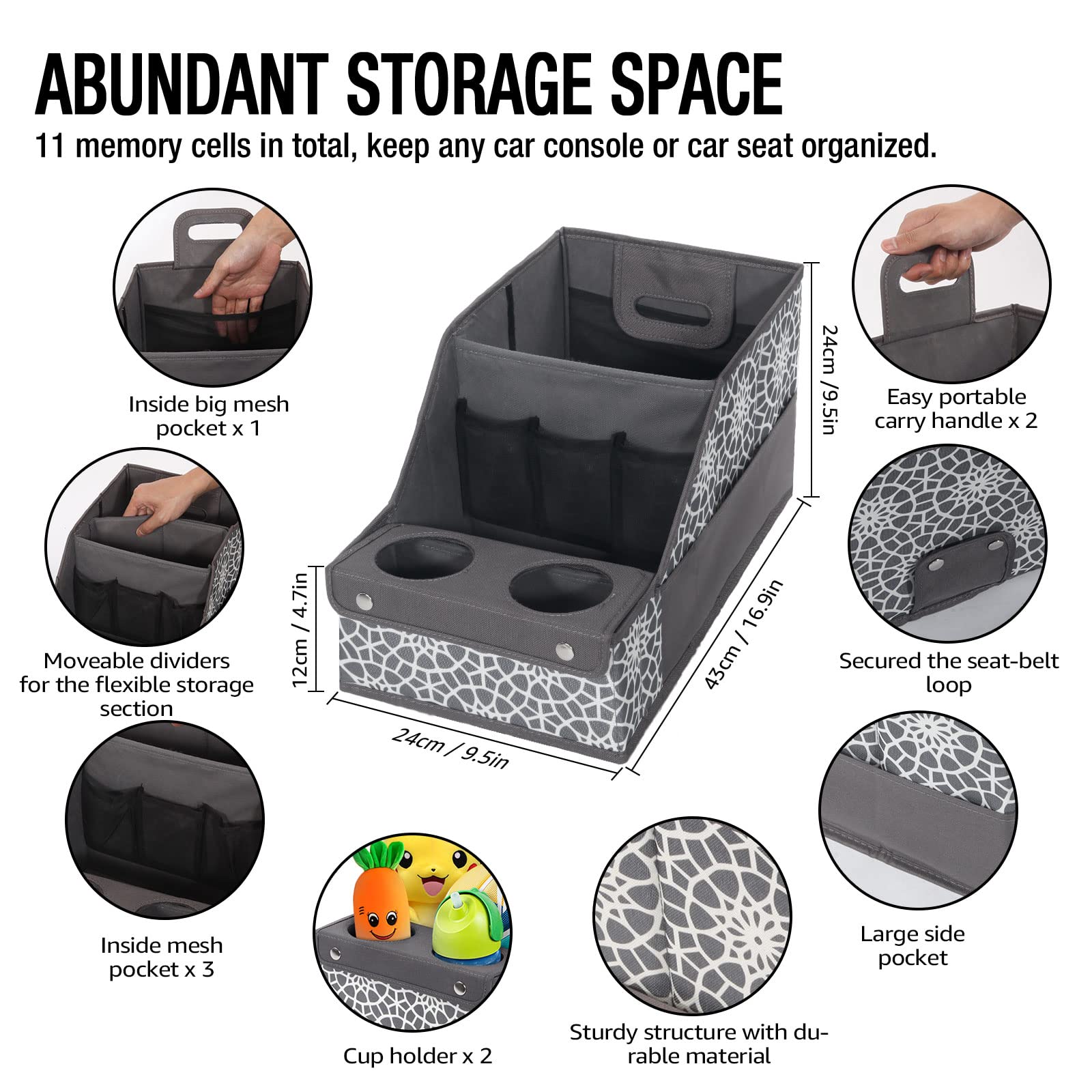 Mulisoft Car Seat Organizer - Backseat With 11 Compartments, 2 Cup Holders, And 2 Oversized Side Pockets For Travel And Storage