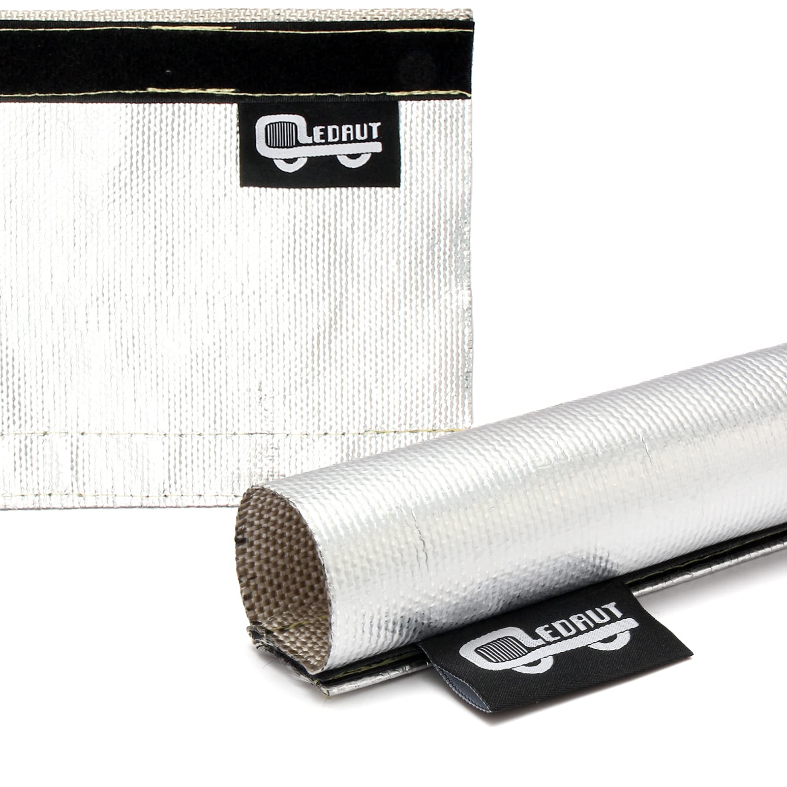 Heat Shroud Sleeve Aluminized 2 Pcs For Ultimate Heat Protection Hose Wire Shield 1-1/2''I.D. X 10Ft, With 20 Pcs 7.8Inch Stainless Steel Cable Metal Zip Ties