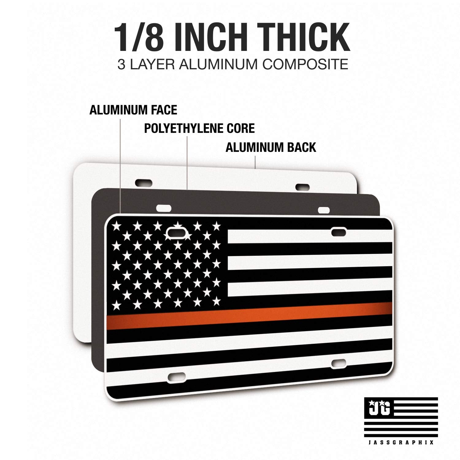 Jass Graphix Sar Ems Thin Orange Line American Flag License Plate Search And Rescue Matte Black On 1/8 '' White Aluminum Composi