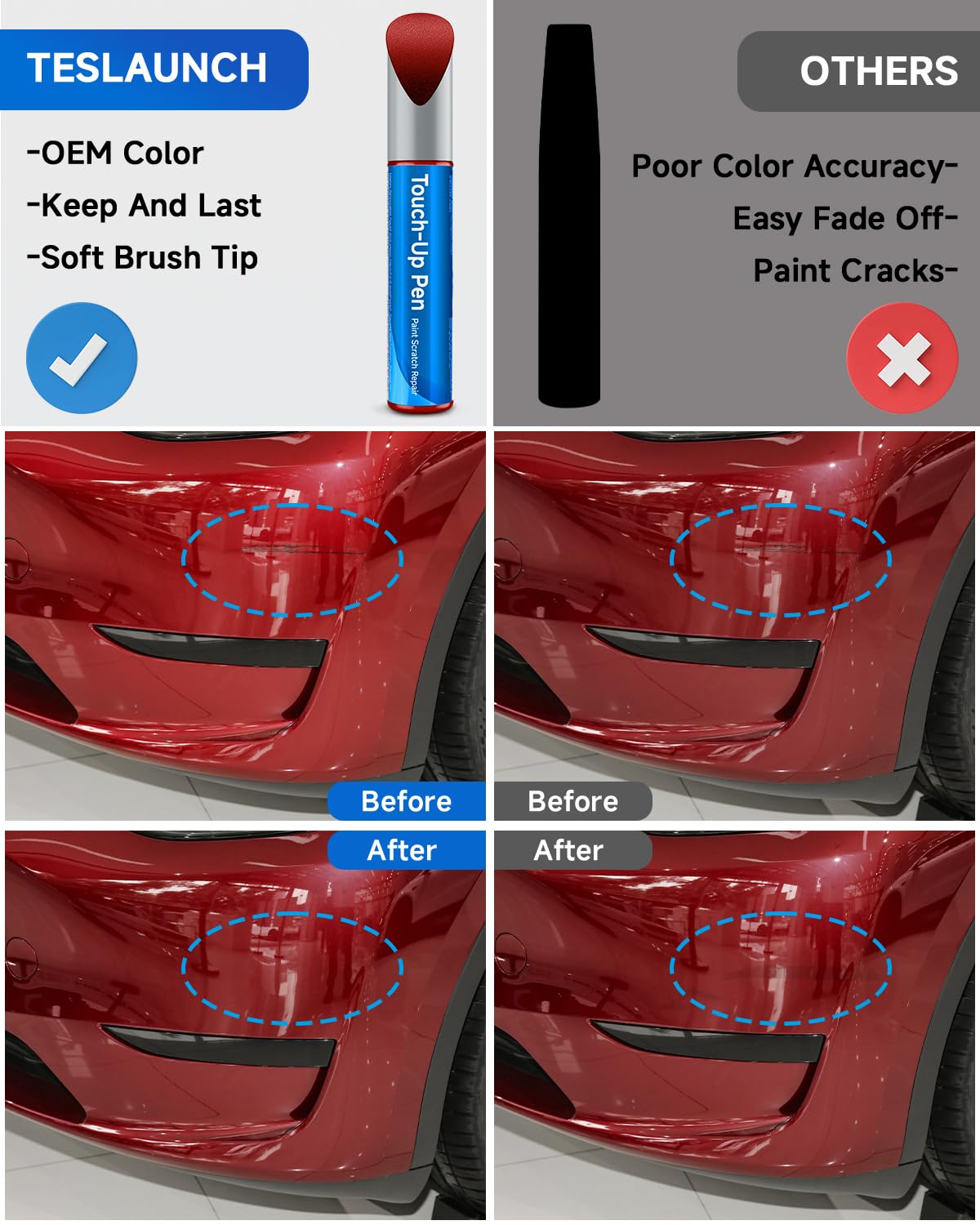 Teslaunch (Ultra Red (PR01) Touch Up Paint for Tesla for Model 3/Y/S/X - OEM Original Touch Up Paint Pen for Tesla Scratches Rep