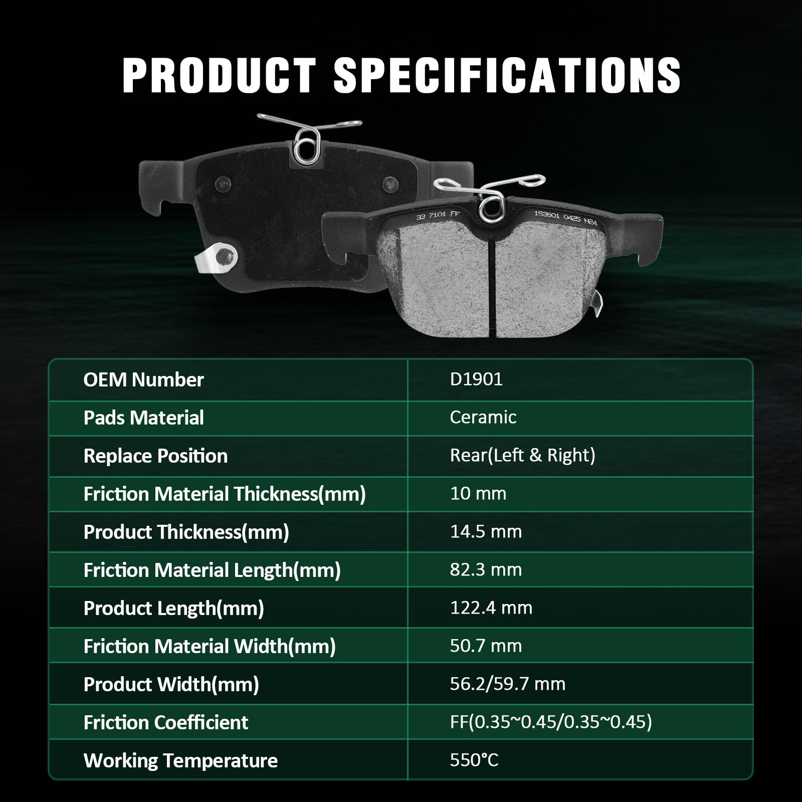 Automuto 8Pcs Front & Rear Ceramic/Semi-Metallic Disc Brake Pads Set D1589 D1901 For Chrysler Pacifica 2017-2023,For Chrysler Vo