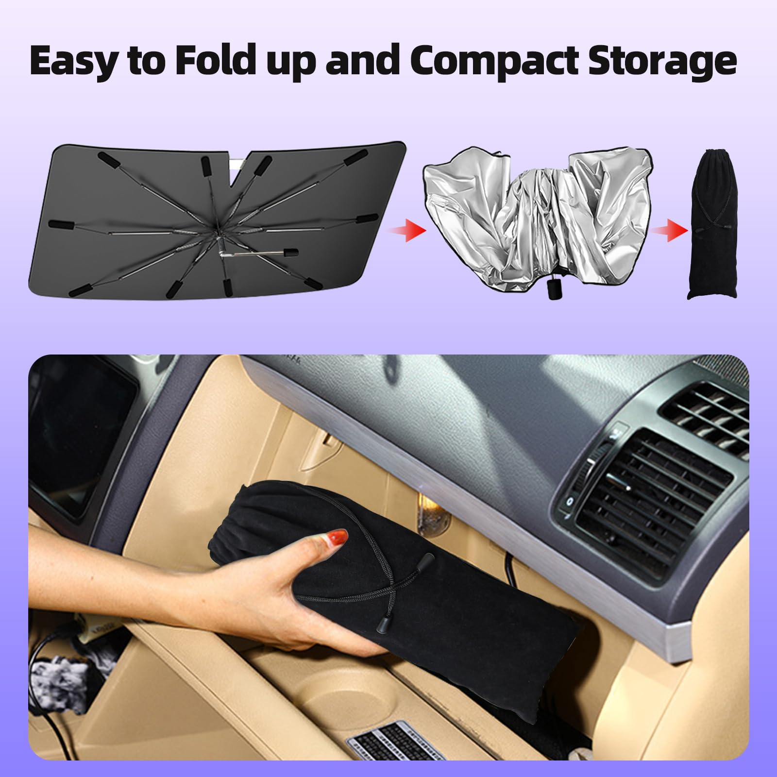 [2025 Upgrade] Windshield Sun Shade Umbrella, Scratch-Free Car Sunshade For Suvs, Foldable Automotive Interior Sun Protection |