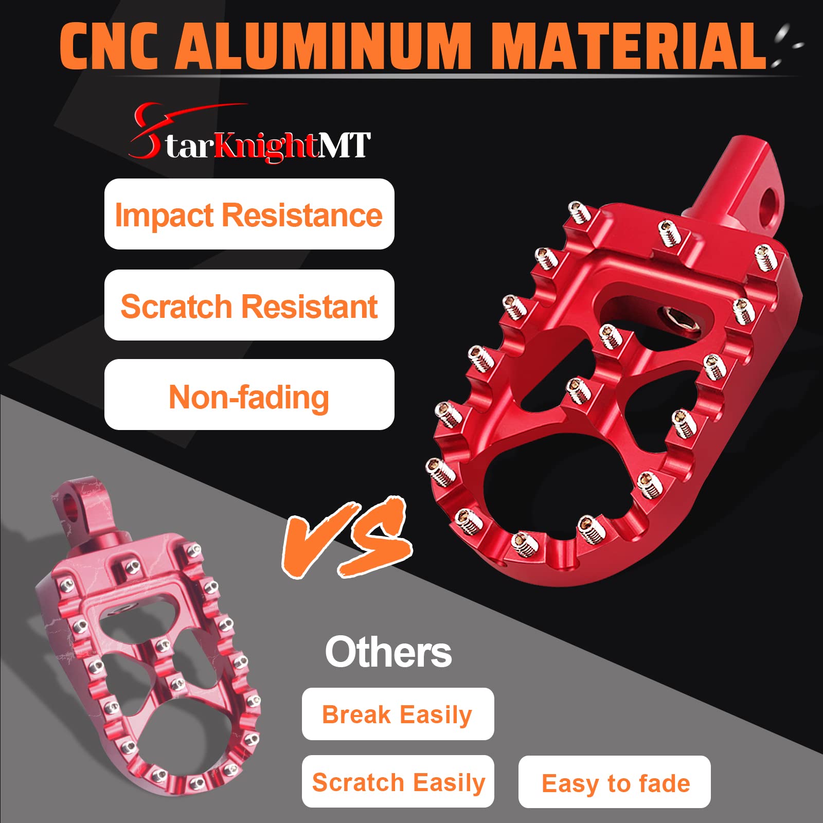 Starknightmt Cnc Wide Fat Footpegs 360° Roating Mx Foot Pegs Chopper Bobber Style Compatible With Dyna Fatboy Sportster Iron 883 (Red)