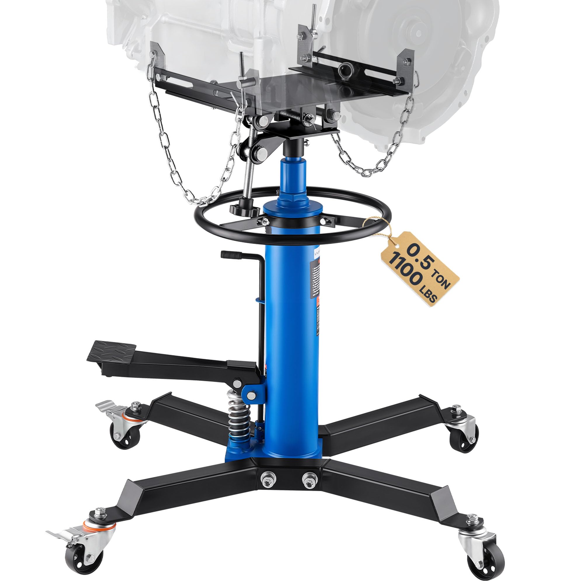 VEVOR Hydraulic Transmission Jack 2 Stage Ram 1322 lbs / 0.6 Ton, 34.6-69.3 in High Lifting Height, Transmission Jack with Foot 