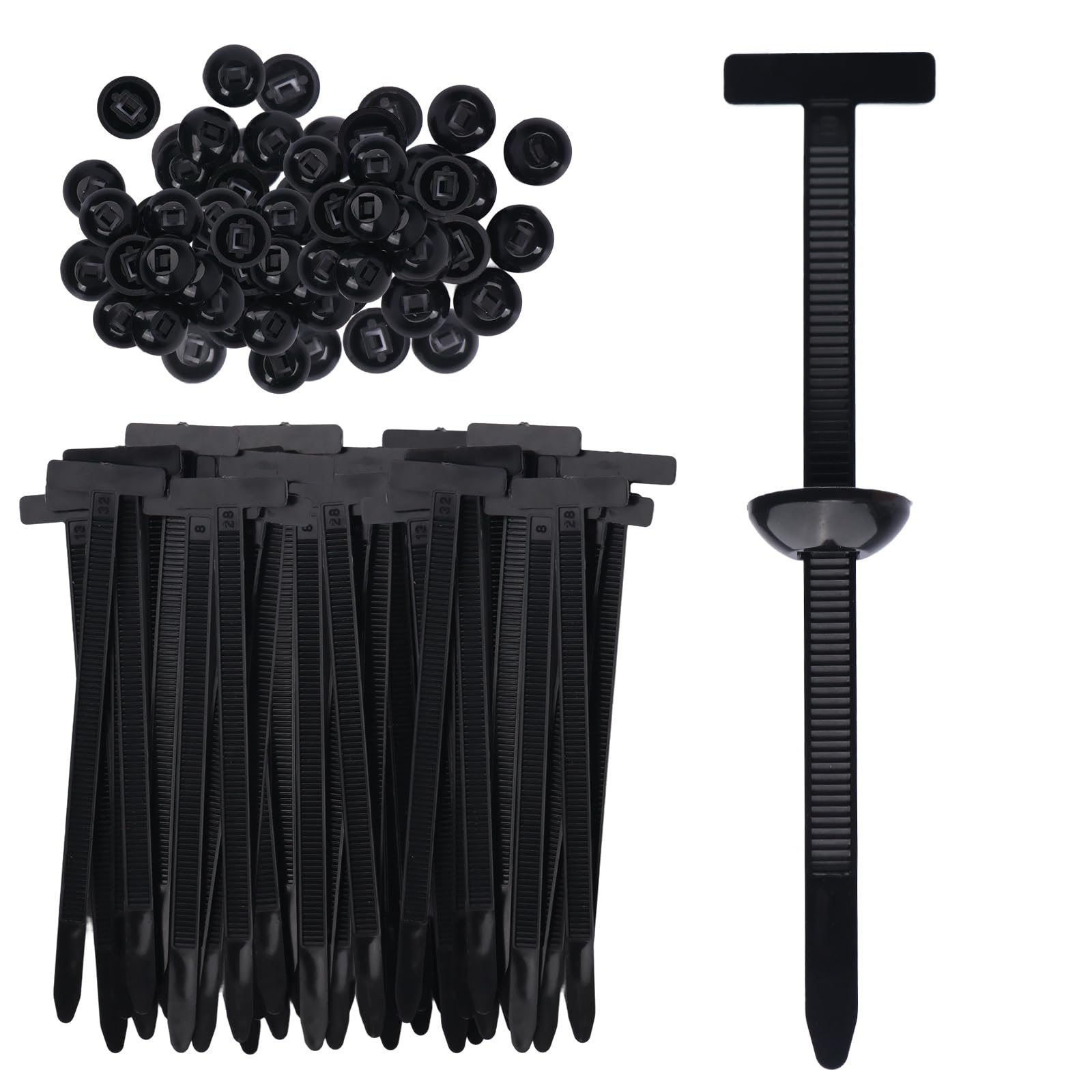 150 Pcs Nylon Universal Cable Tie Buckle for Car - Self-Locking and Easy Install Zipper Clips with Pin & Button Design - UV-Resi
