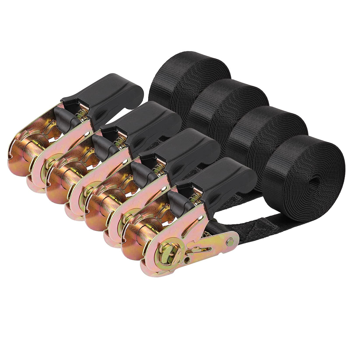Endless Ratchet Tie Down Straps Heavy Duty Cargo Tie Downs, Durable Nylon Black Strap Down Ratcheting Securing Straps, Track Spring Fittings, Tie-Down Motorcycles, Trailer Loads, Kayak (8Ft - 4Pack)
