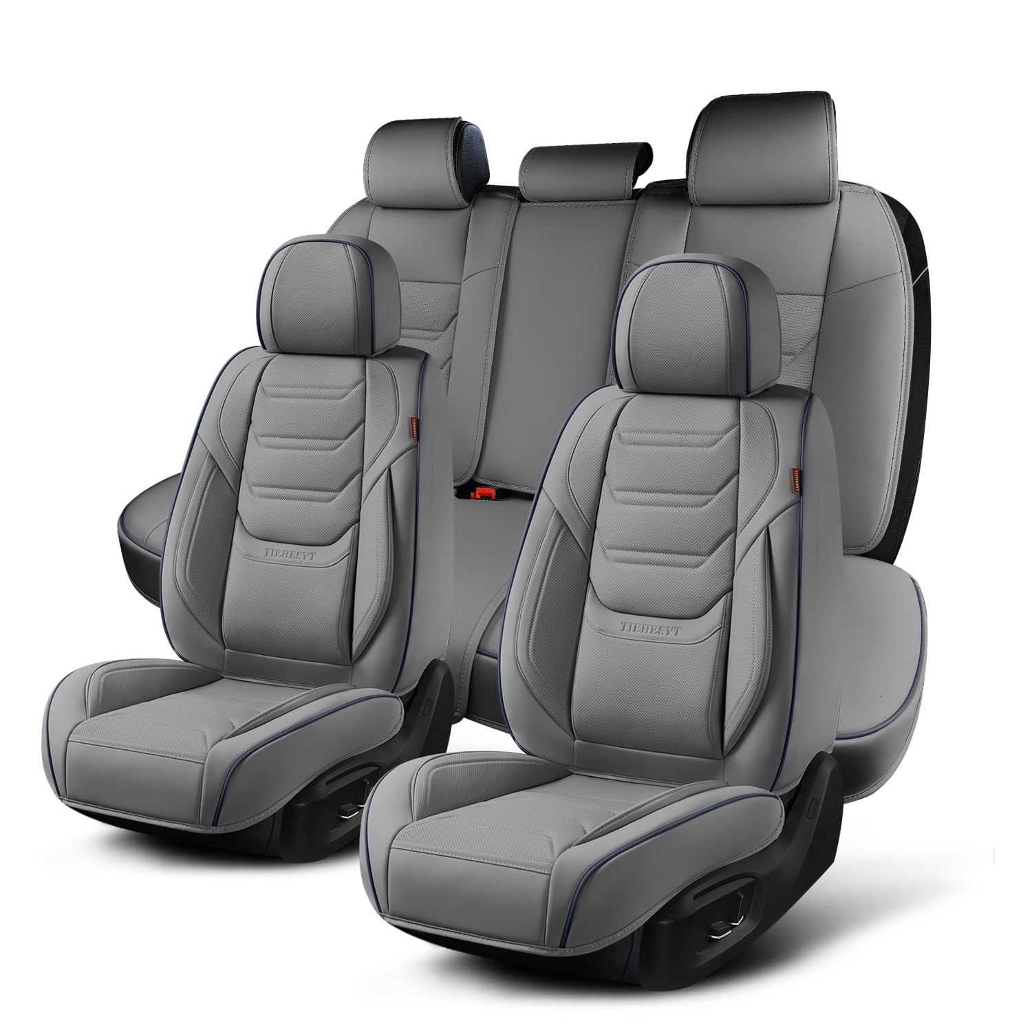 Tiehesyt Leather Car Seat Covers Full Set With Lumbar Support, Breathable And Waterproof Car Seat Cover, Universal Seat Covers F