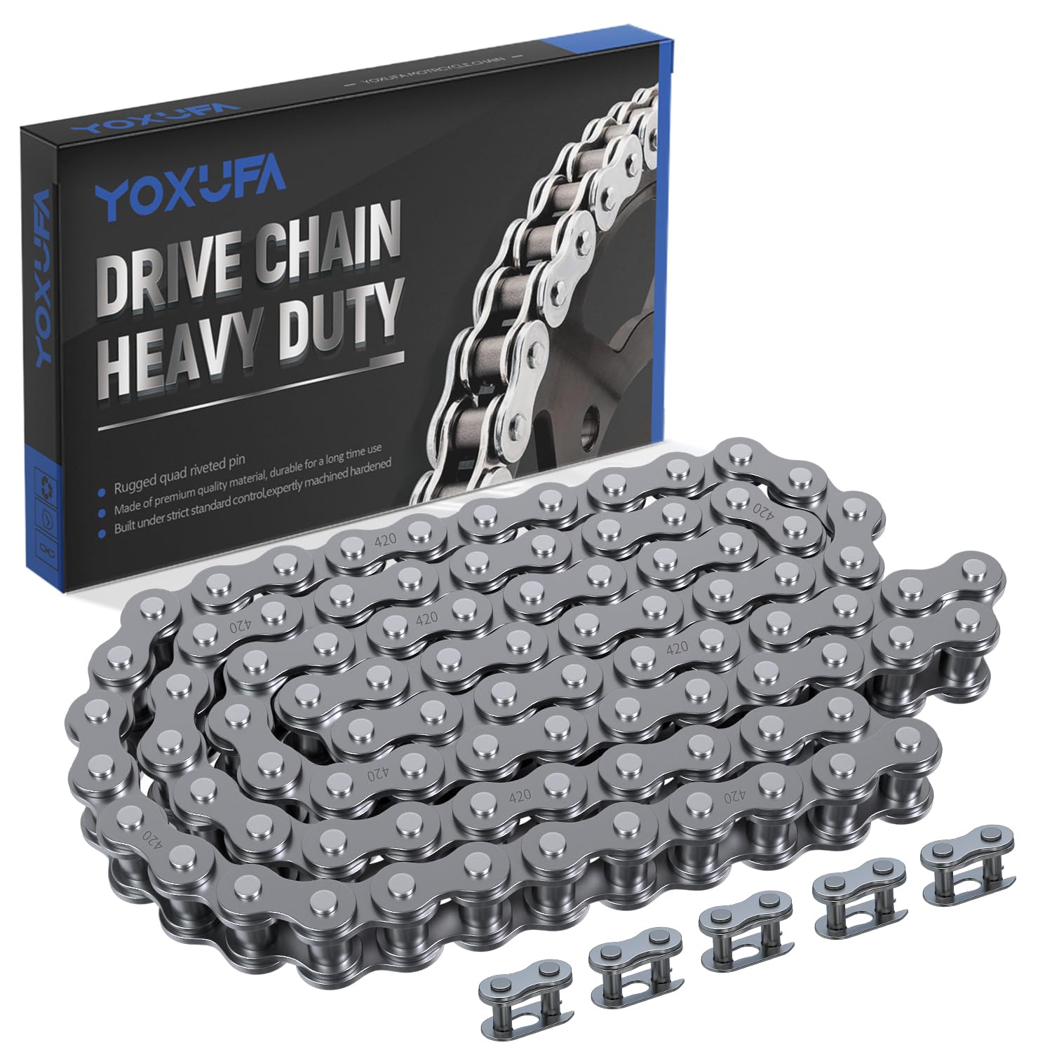 Yoxufa 420 Chain Mini Bike Rear Drive Chain 90 Link Replacement For Coleman Mini Bike Ct200U Bt200X Ct200U-Ex Baja Warrior Mb165